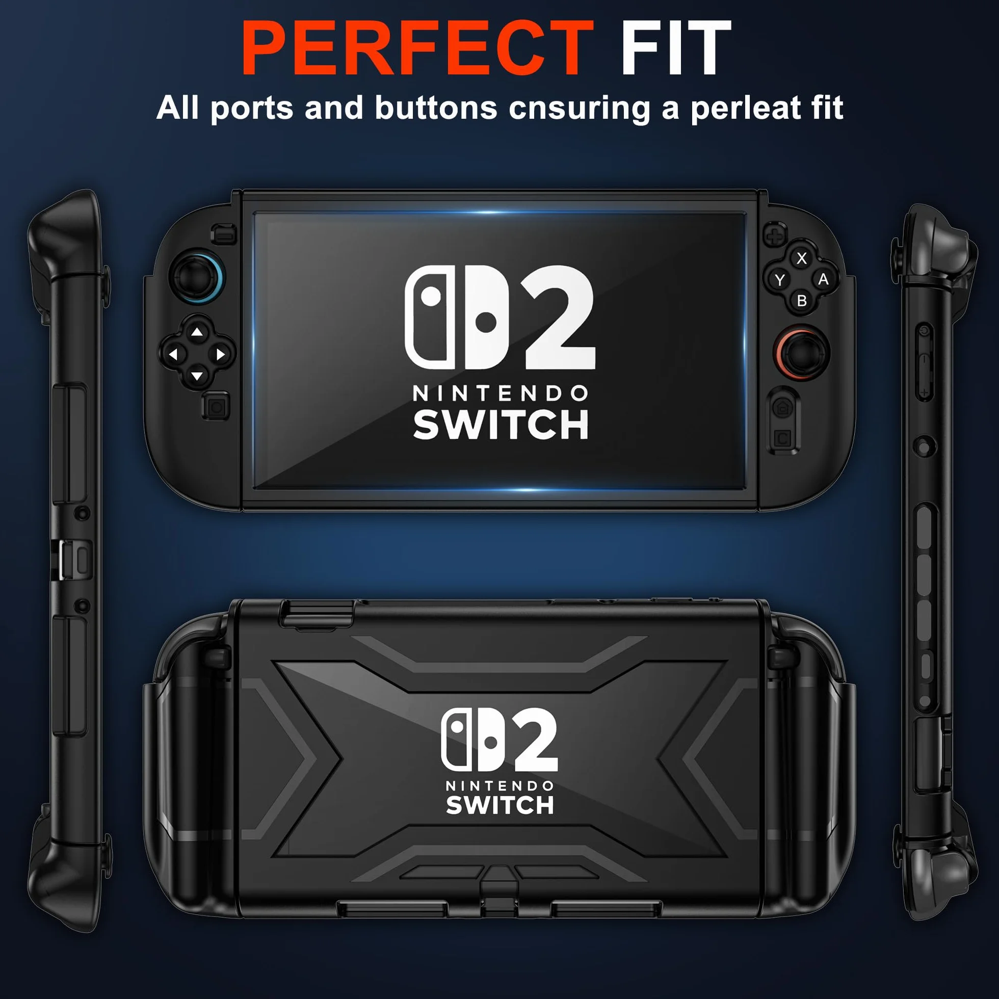 Etui ochronne do Nintendo Switch 2 2025, pełna ochrona przełącznika 2, TPU amortyzacja wstrząsów i zarysowania do Nintendo Switch z wbudowanym ekranem i bez opóźnień w dotyku】i 2 x nasadkami na kciuk