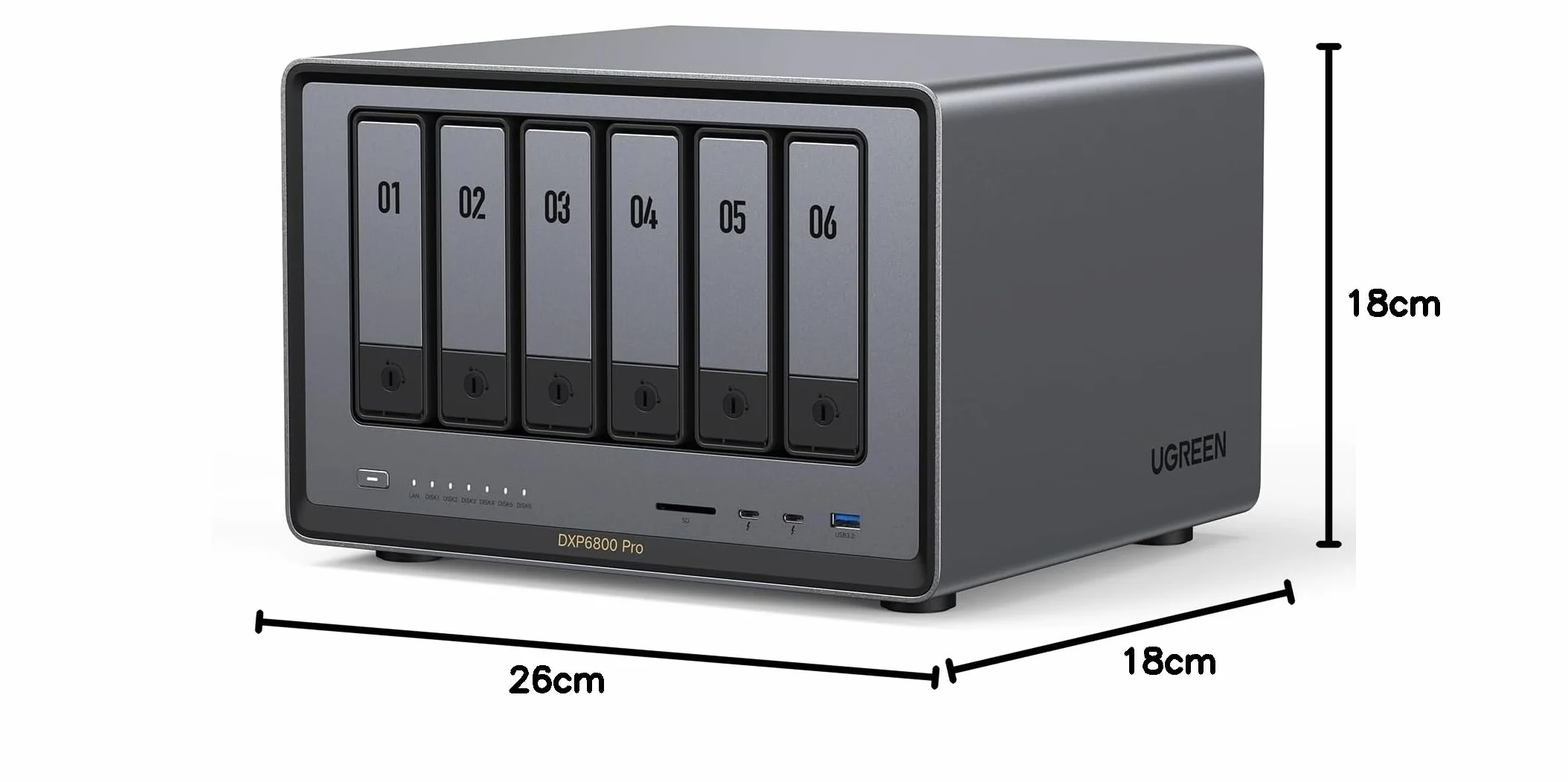 UGREEN NASync DXP6800 Pro, Stacja Dyskowa Biurkowa 6 Bay, Procesor Intel i5 1235u 10rdzeniowy, 8 GB Pamięci DDR5, 128 GB SSD, 2 Porty 10 GbE, 2 Miejsca M.2 NVMe, HDMI 8K, 2 Porty TBT4 (Bez Dysków)