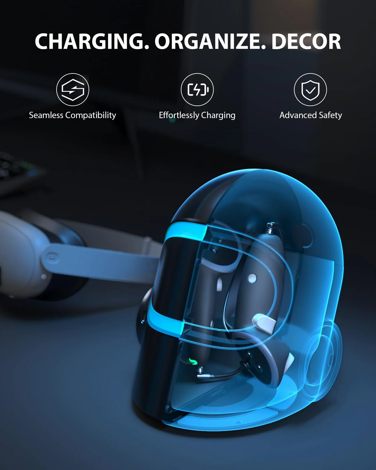 Aubika Osłona uchwytu kontrolera do Quest 3S, Oculus Quest 3 uchwyty, akcesoria, z 2 zapasowymi bateriami, ochrona w VR
