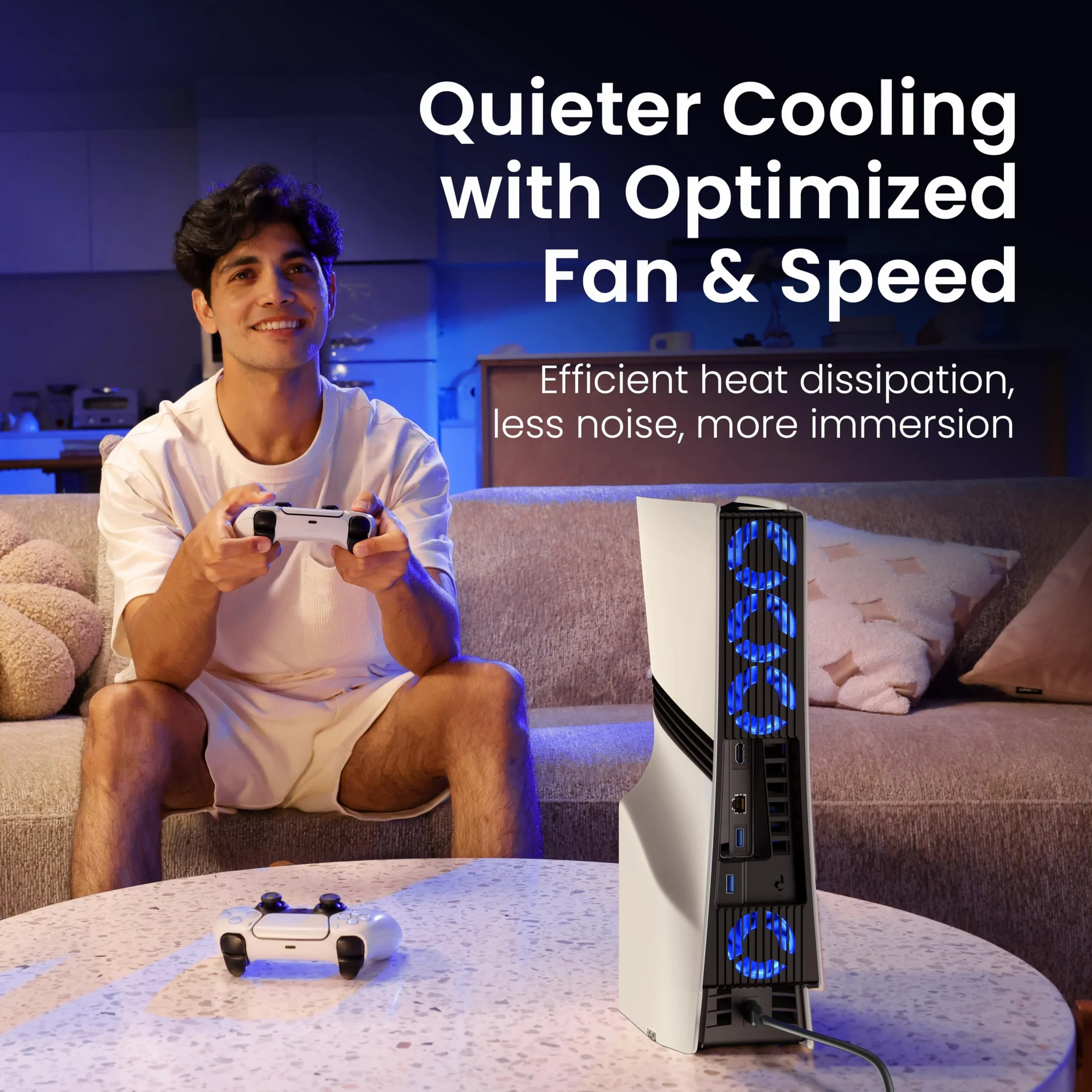 KIWIHOME Wentylator chłodzący do PS5 Pro 4 wentylatory 36 łopatek regulowana prędkość USB 3.0 LED