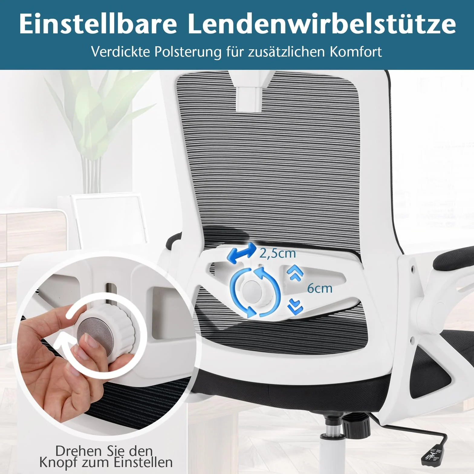 COSTWAY Ergonomiczne krzesło biurowe z regulowanym podparciem lędźwiowym i zagłówkiem, ze składanymi podłokietnikami i wysokim oparciem, obrotowe krzesło komputerowe z funkcją przechylania (białe)