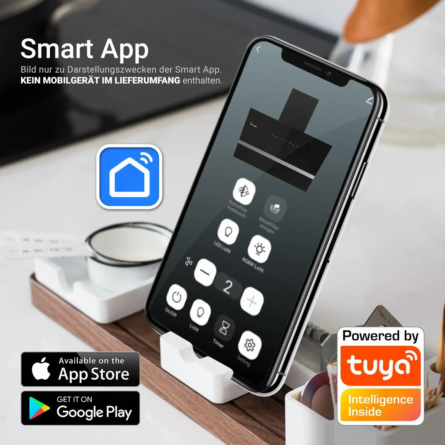 KKT KOLBE okap kuchenny 60 cm | 782 m³/h obieg powietrza / wyciąg powietrza | niezabudowany | okap ścienny | czarne szkło | inteligentna aplikacja WiFi App WLAN | oświetlenie RGBW LED | EASY6005SM