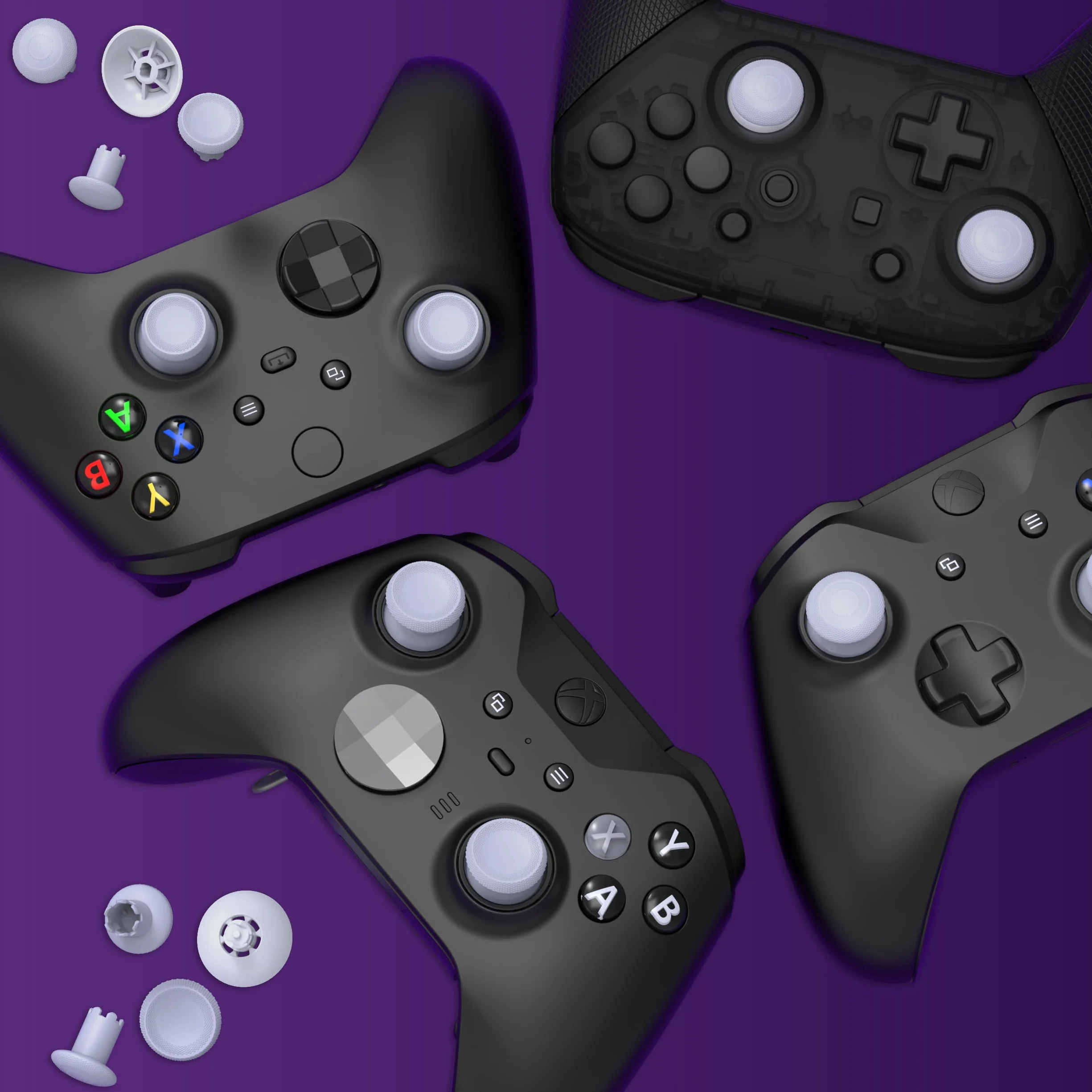 eXtremeRate ThumbsGear V3 wymienne kciuki do Xbox Core, 4 joysticki, wypukłe i wklęsłe, regulacja wysokości, do Xbox One S/X/Elite, Nintendo Switch Pro, oryginalny biały