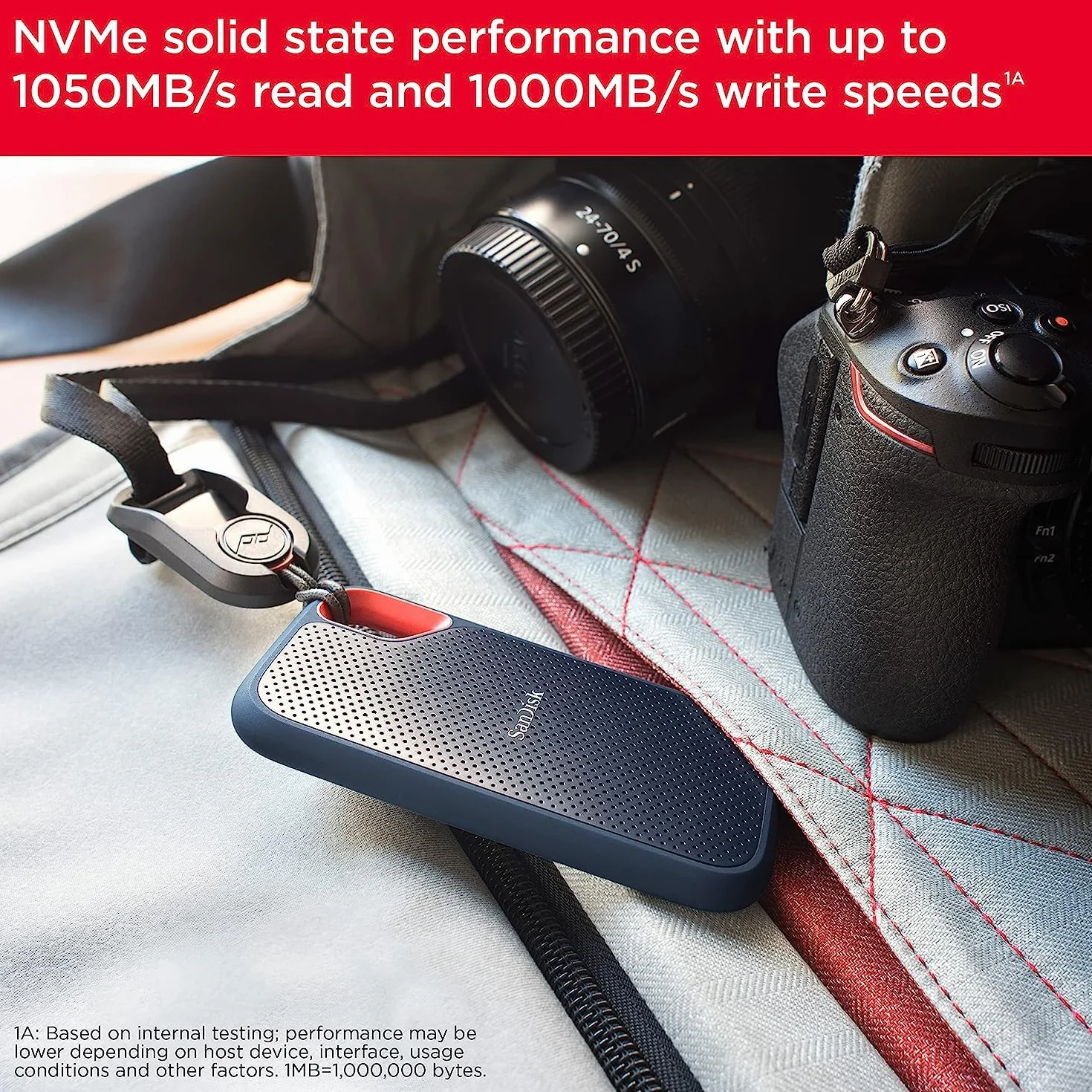 SanDisk Extreme Portable SSD 500 GB (tragbare NVMe SSD, USB-C, bis zu 1.050 MB/s Lesegeschwindigkeit und 1.000 MB/s Schreibgeschwindigkeit, wasser- und staubbeständig)