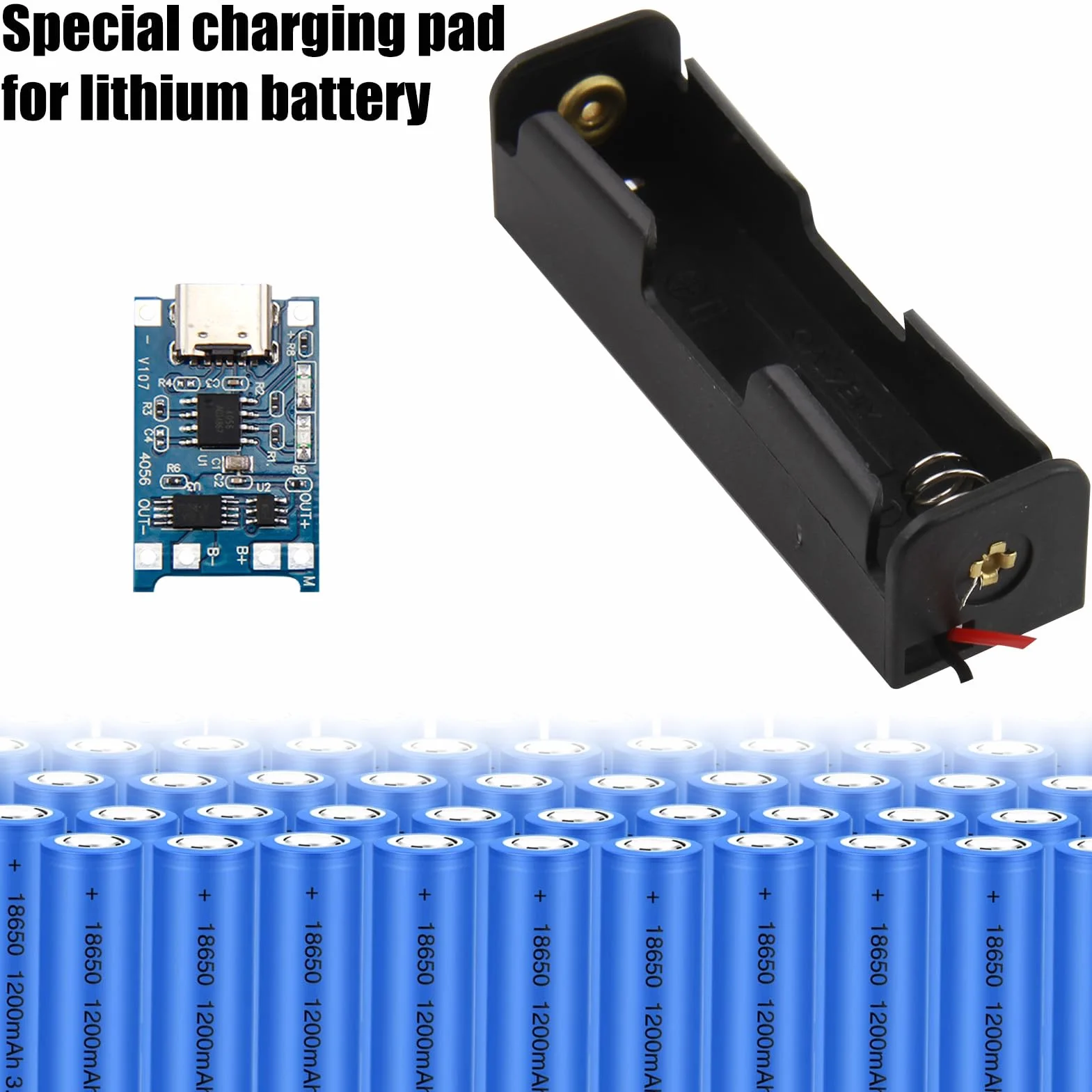 6 sztuk 3,7 V 18650 Uchwyt na baterię Plastikowa obudowa do przechowywania z przewodami + 10 modułów USB typu C 5 V 1A, obudowy z tworzywa sztucznego i zintegrowana ochrona