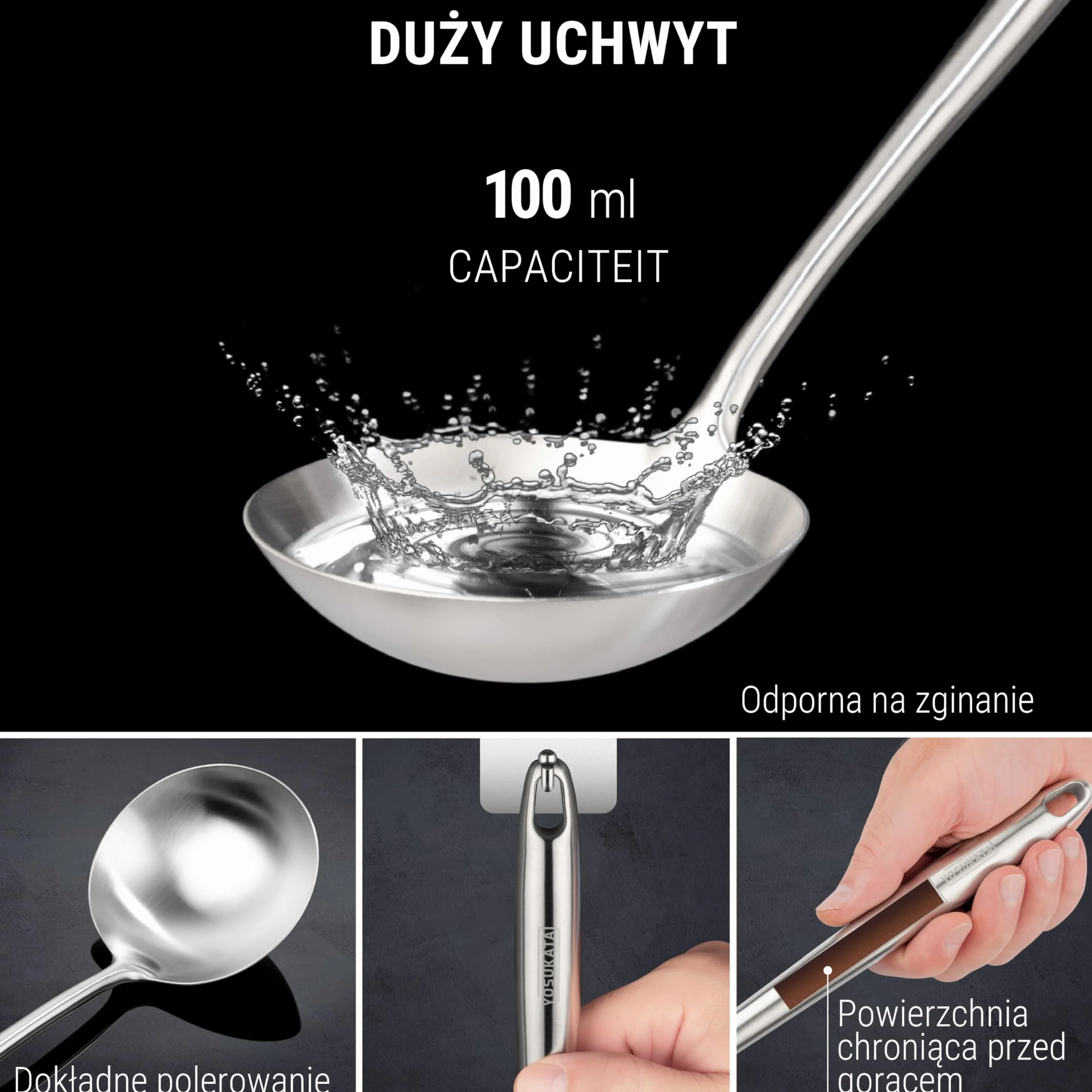 YOSUKATA Łopatka Łyżka Wazowa i Łopatka do Przewracania 43 cm do Woka - 304 Stal Nierdzewna - Zestaw Narzędzi Odpornych na Ciepło