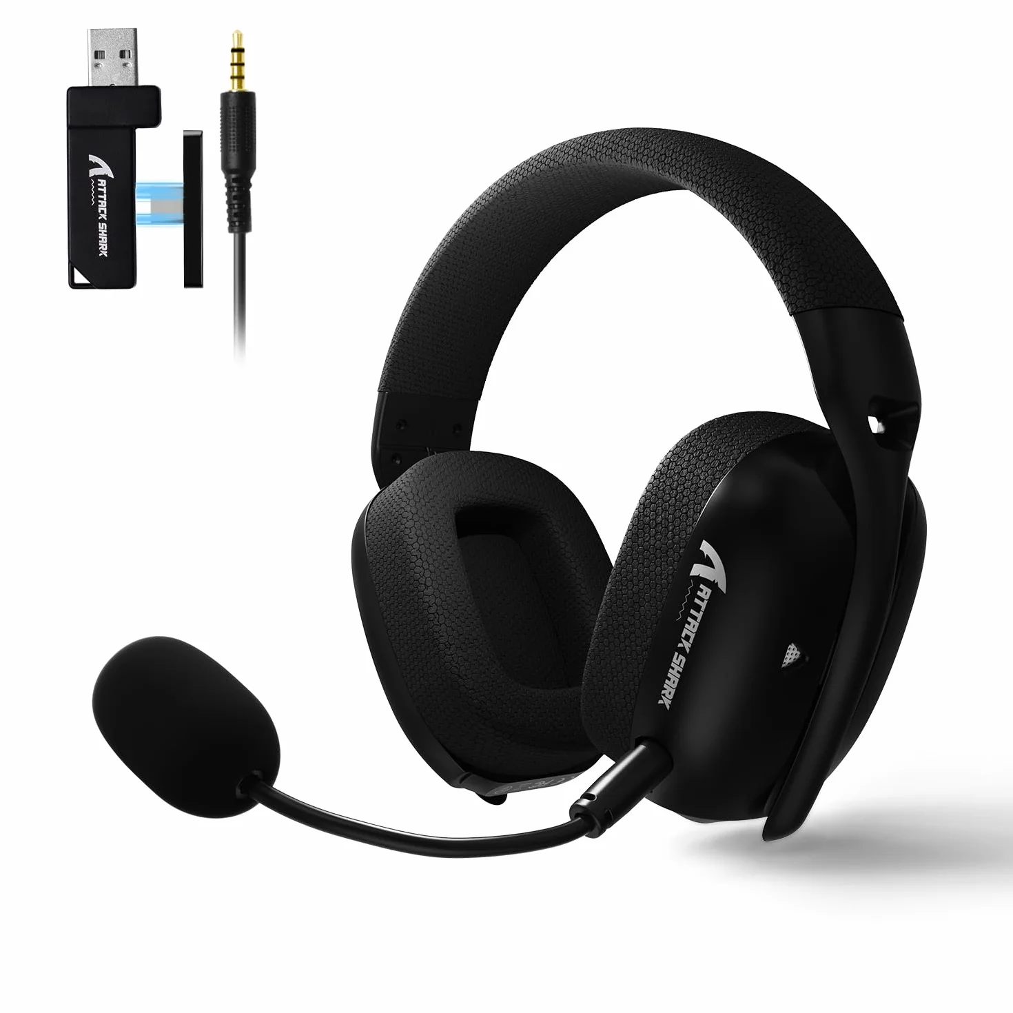 MAMBASNAKE ATTACK SHARK L80PRO Ultralekkie Bezprzewodowe Słuchawki do Gier z Giętkim Podwójnym Mikrofonem, 7.1 Surround Sound, Tri-mode (2,4Ghz/BT/3,5mm Jack), 40 mm Driver, do PC/Mac/PS/XBOX, Czarny