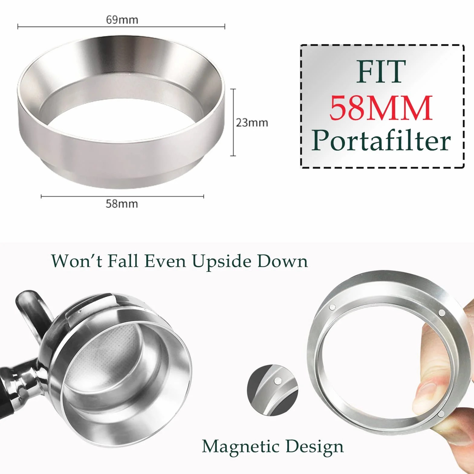 Pierścień Dozujący do Kawy 58 mm, Magnetyczny Sitko Barista, Lejek ze Stopu Aluminium, Akcesoria do Espresso