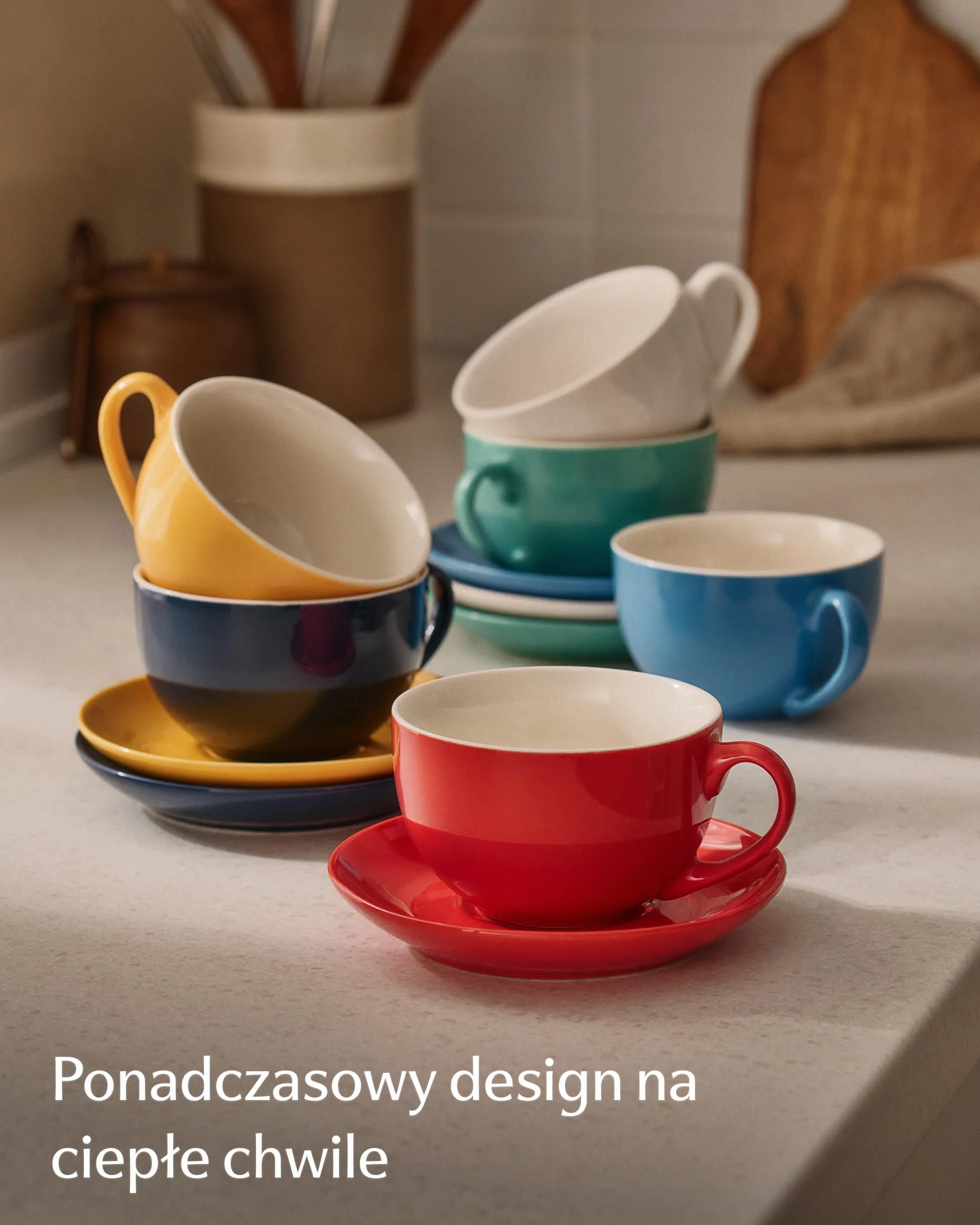Cosumy Zestaw 6 Filiżanek do Cappuccino ze Spodkami Kolorowe - 180ml Ceramika Utrzymuje Ciepło - Kubki do Kawy Sztaplowane & Zmywarka - Filiżanka do Cappuccino z Uchem - Pudełko Prezentowe