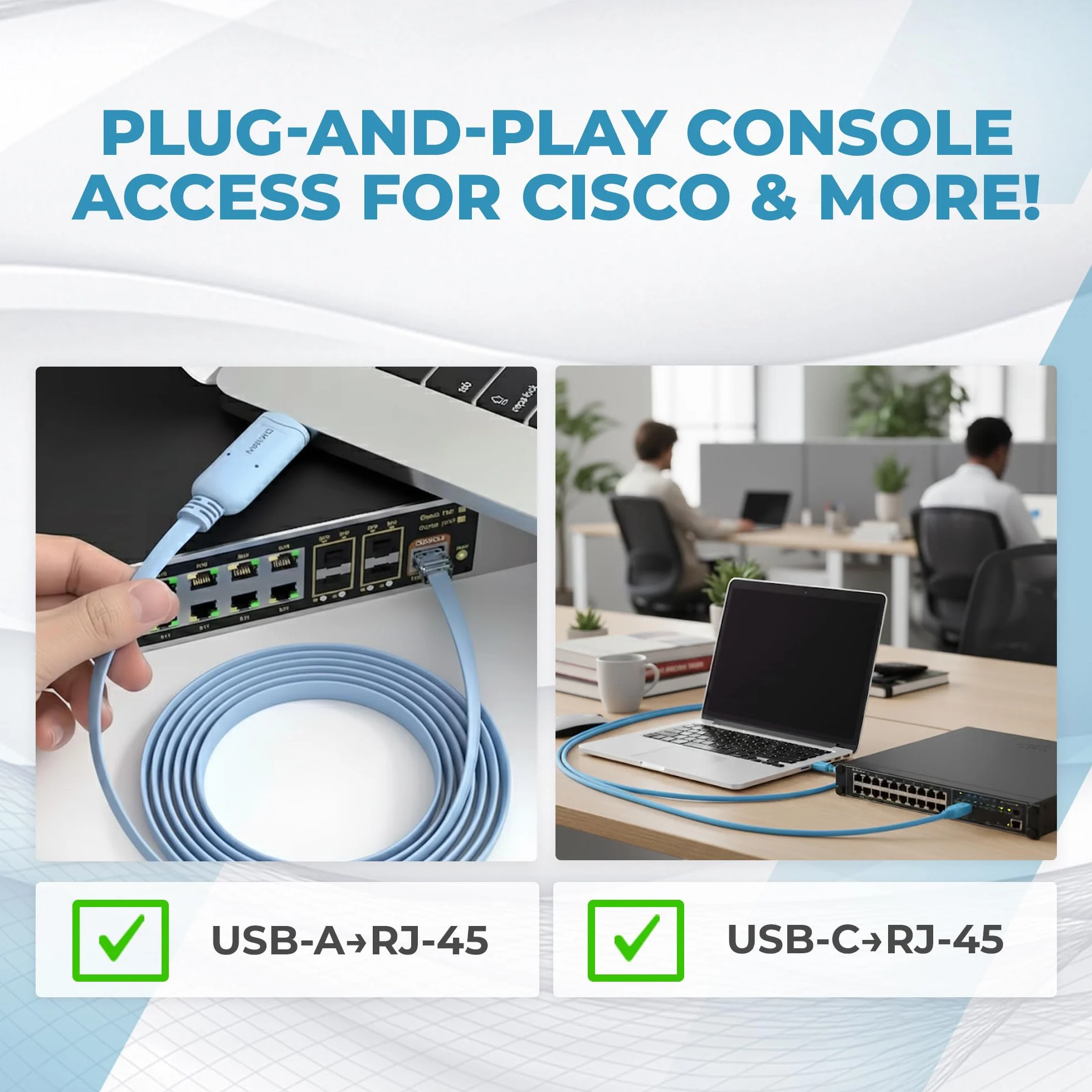 Kabel DB9 do RJ-45 długość 1.8 m do konfiguracji urządzeń sieciowych Cisco, Netgear, HP, routerów, przełączników, chipset FTDI, RS232
