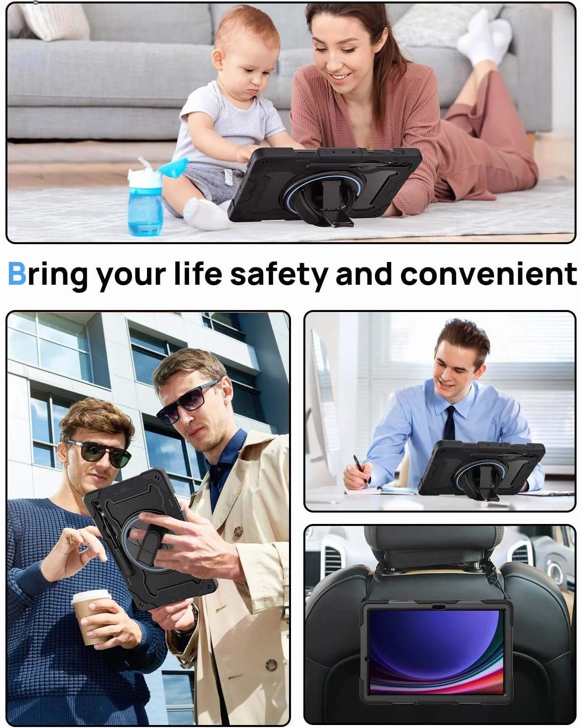 Gerutek Etui do Samsung Galaxy Tab S10 Plus/S9 FE Plus 12,4 Cala, Wytrzymałe, Odporne na Wstrząsy Etui z Obrotowym Podparciem 360 i Paskiem na Ramię do Tab S9+/FE+, Czarne
