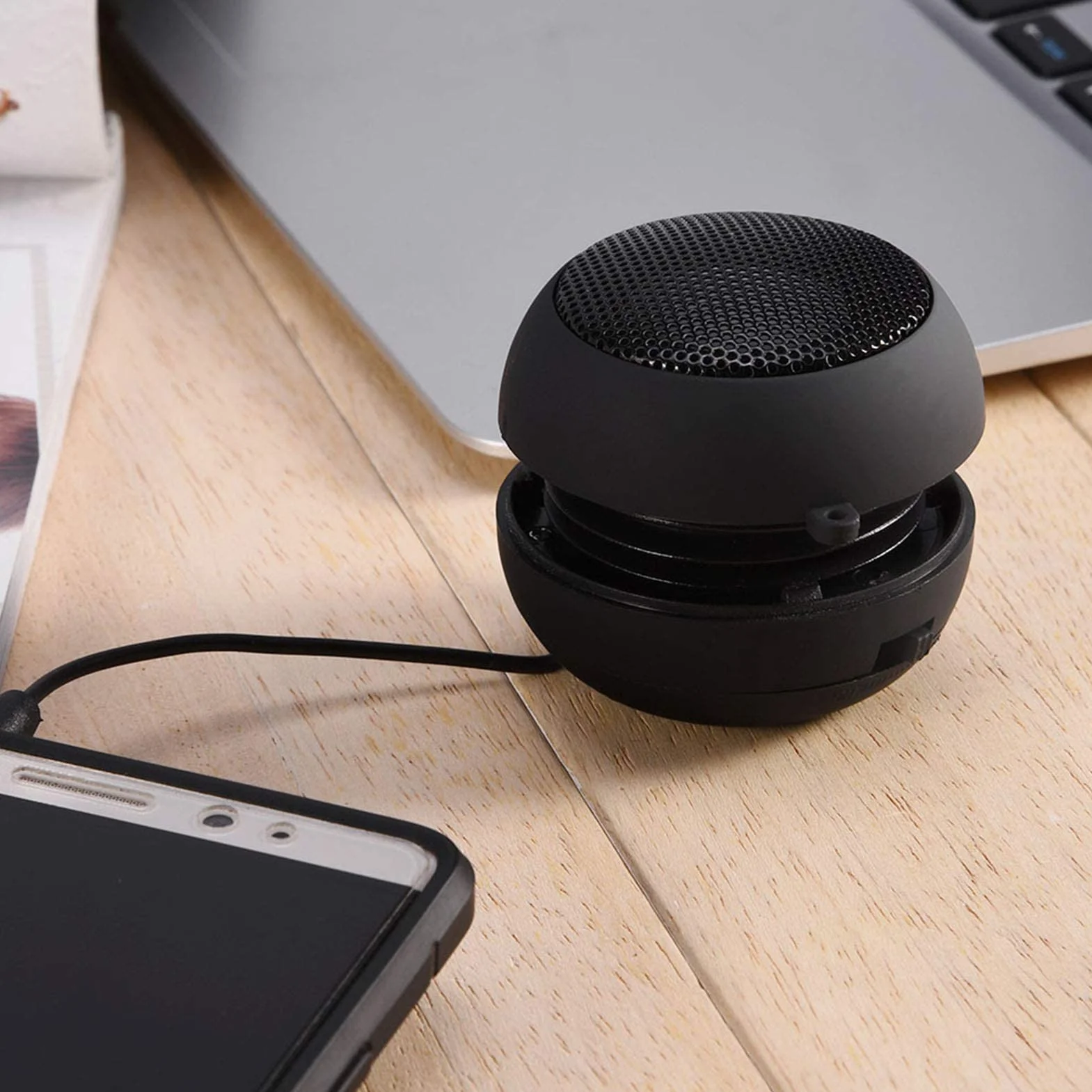 Mini Głośniki z Wtyczką Jack, Przenośny Mini Travel 3,5 Mm Głośnik do Telefonu Wbudowana Bateria do Telefonu Komórkowego MP3 PC, Głośniki z Możliwością ładowania do Telefonu(czarny)