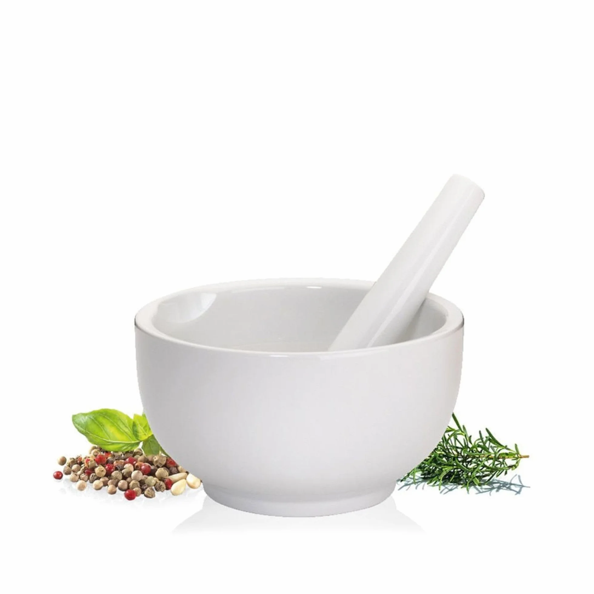 Küchenprofi Moździerz z tłuczkiem, mały, porcelana, nadaje się do mycia w zmywarce, Ø 7 cm, strona wewnętrzna i końcówka tłuczka, szorstka, rozdrabniacz do pestek, przypraw, orzechów, pieprzu lub ziół