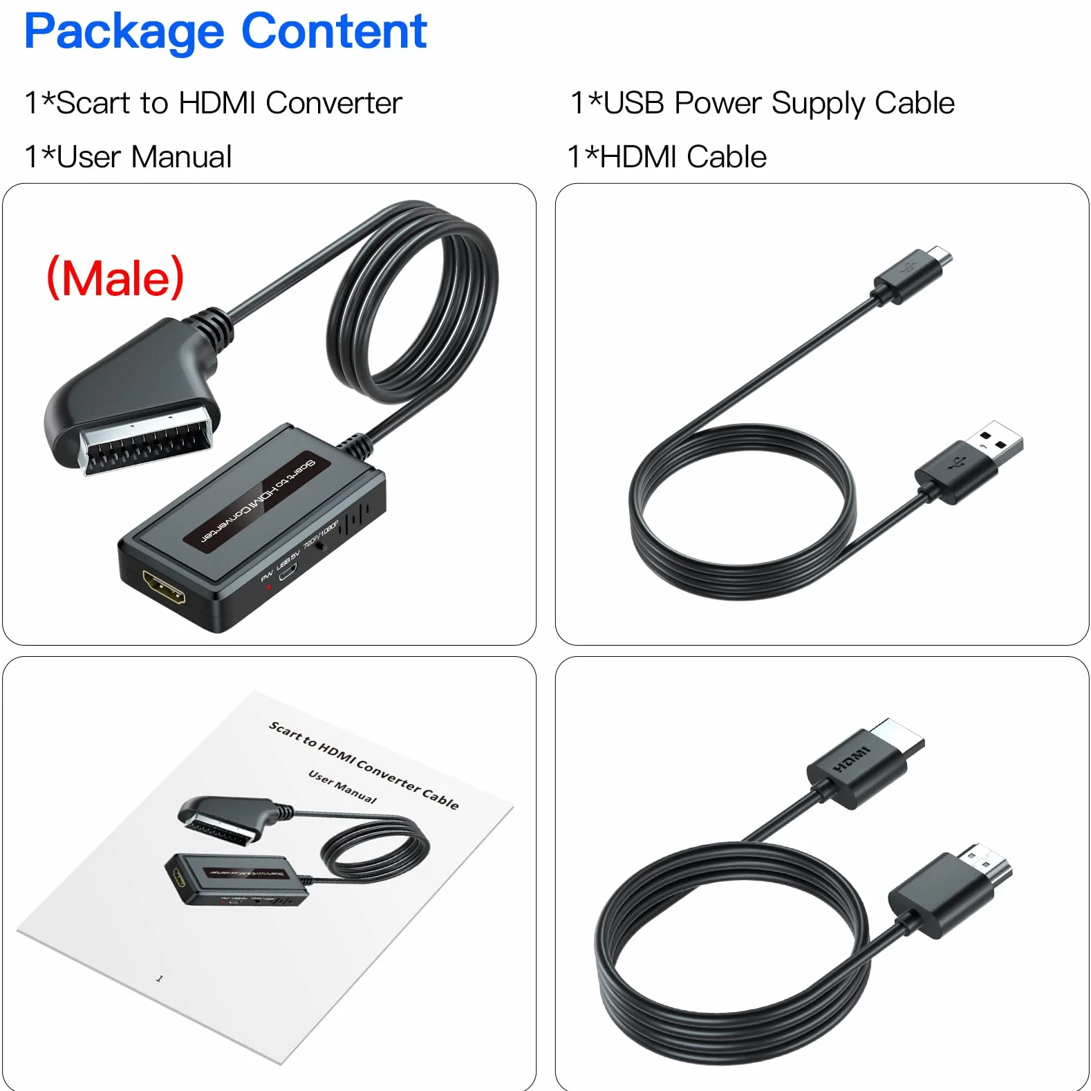 Konwerter SCART do HDMI z Przełącznikiem 720P/1080P dla DVD/STB/Sky - Adapter Eurojack z Zintegrowanym Kablem