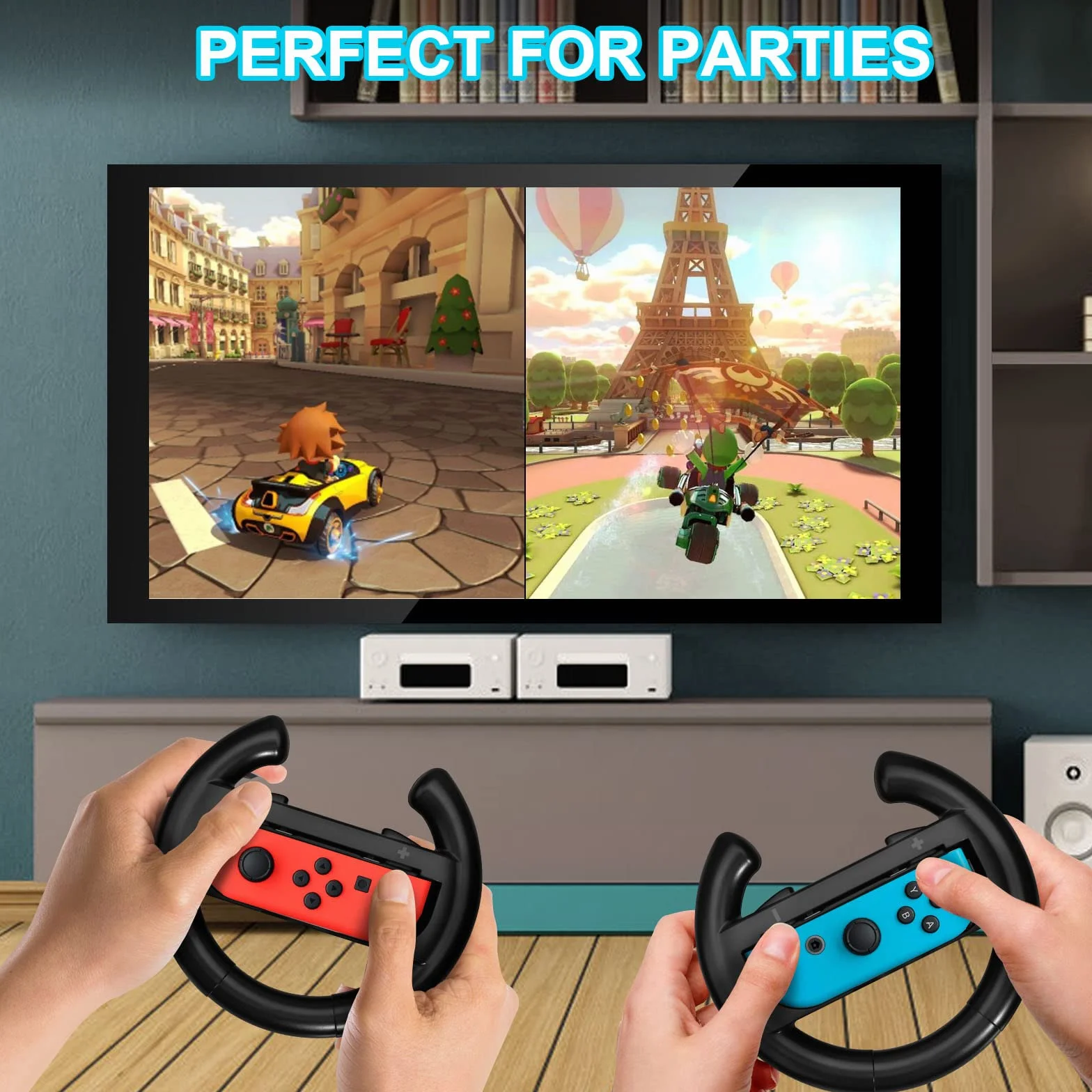 JoyHood Kierownica do kontrolera Switch/Switch OLED Joy-Con, Racing Wheel, kompatybilna z Kart 8 Deluxe [2 sztuki w opakowaniu], czarna
