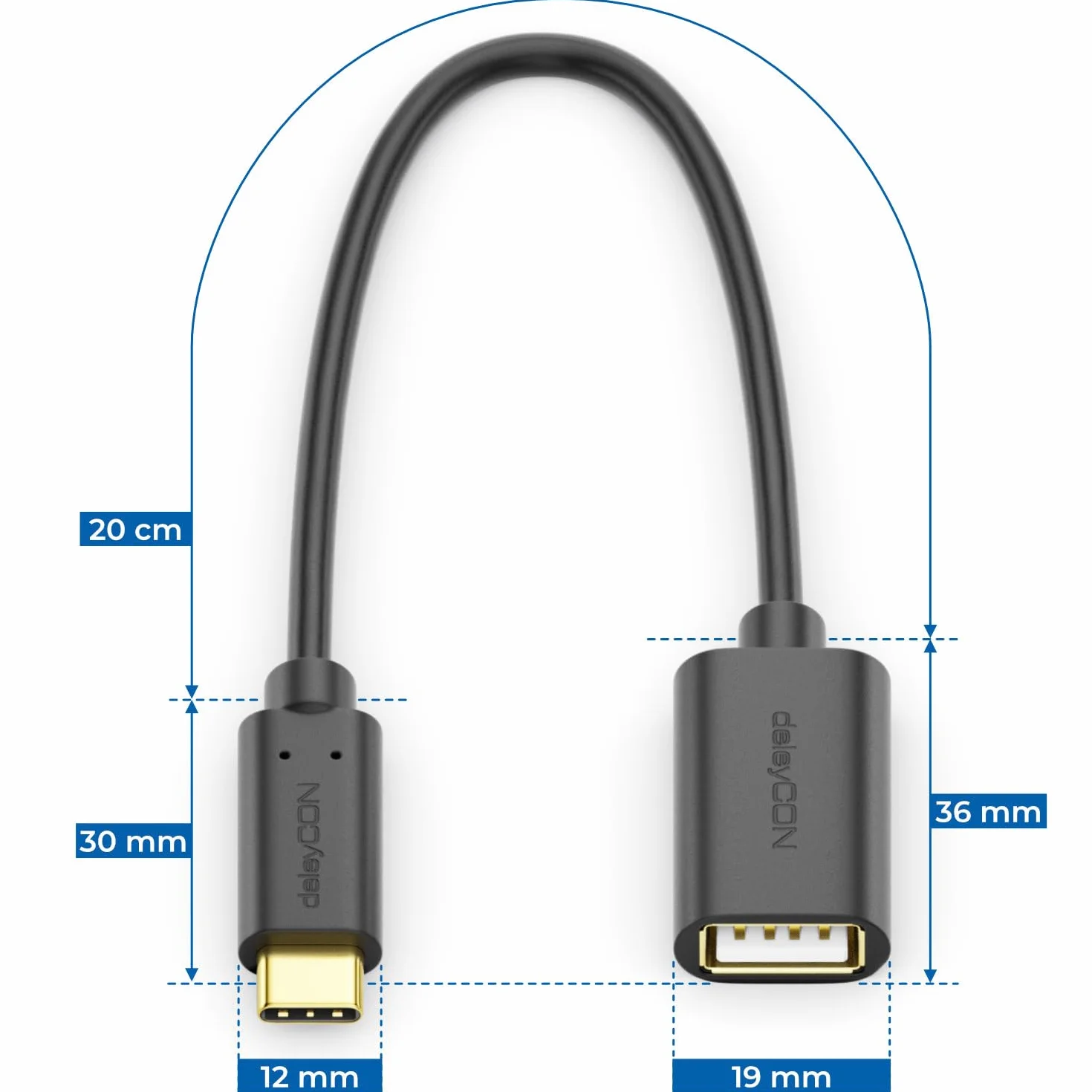 deleyCON 1 Sztuk Adapter USB-C do USB-A - OTG - Wtyczka C do Gniazda A - Kabel Kompatybilny z iPhone 17 16 Pro Max/15 Max, IPad, MacBook Pro/Air, Galaxy S25/S25/S24, Komputer, Notebook