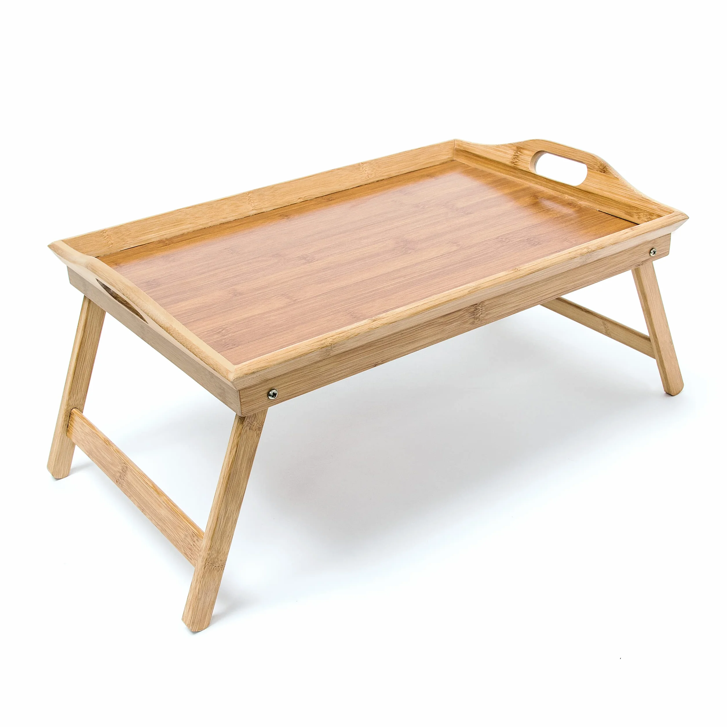 Relaxdays Bambusowa składana taca do serwowania, wys. x szer. x gł.: ok. 25 x 52 x 33 cm, na śniadanie w łóżku, z uchwytami i składanymi nogami, naturalny brąz