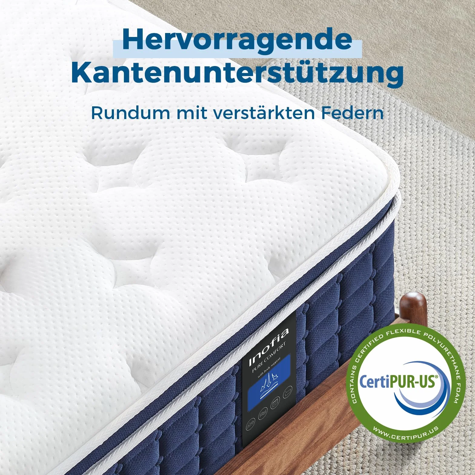 Inofia materac Ace Hybrid wysokość 26 cm stopień twardości H3 średnio twardy, 7-strefowy materac z piór oporowych (H2/30cm, 140×200cm)