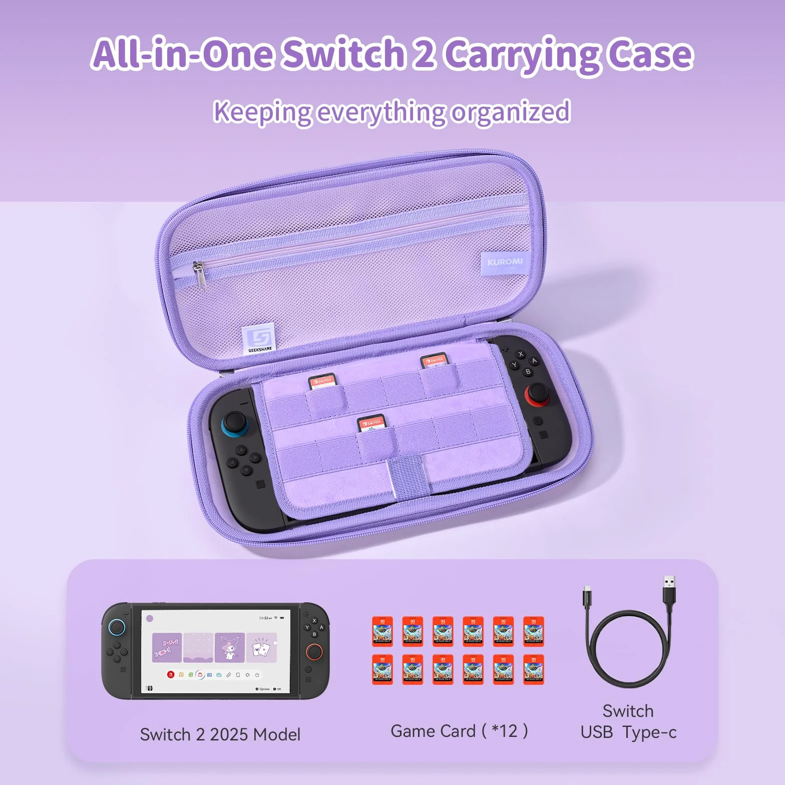 Kuitmor Smukłe etui kompatybilne z Switch 2 (2025), Twarda torba z miejscem na 10 kart do gier, Przenośne etui na konsolę Switch 2 i akcesoria