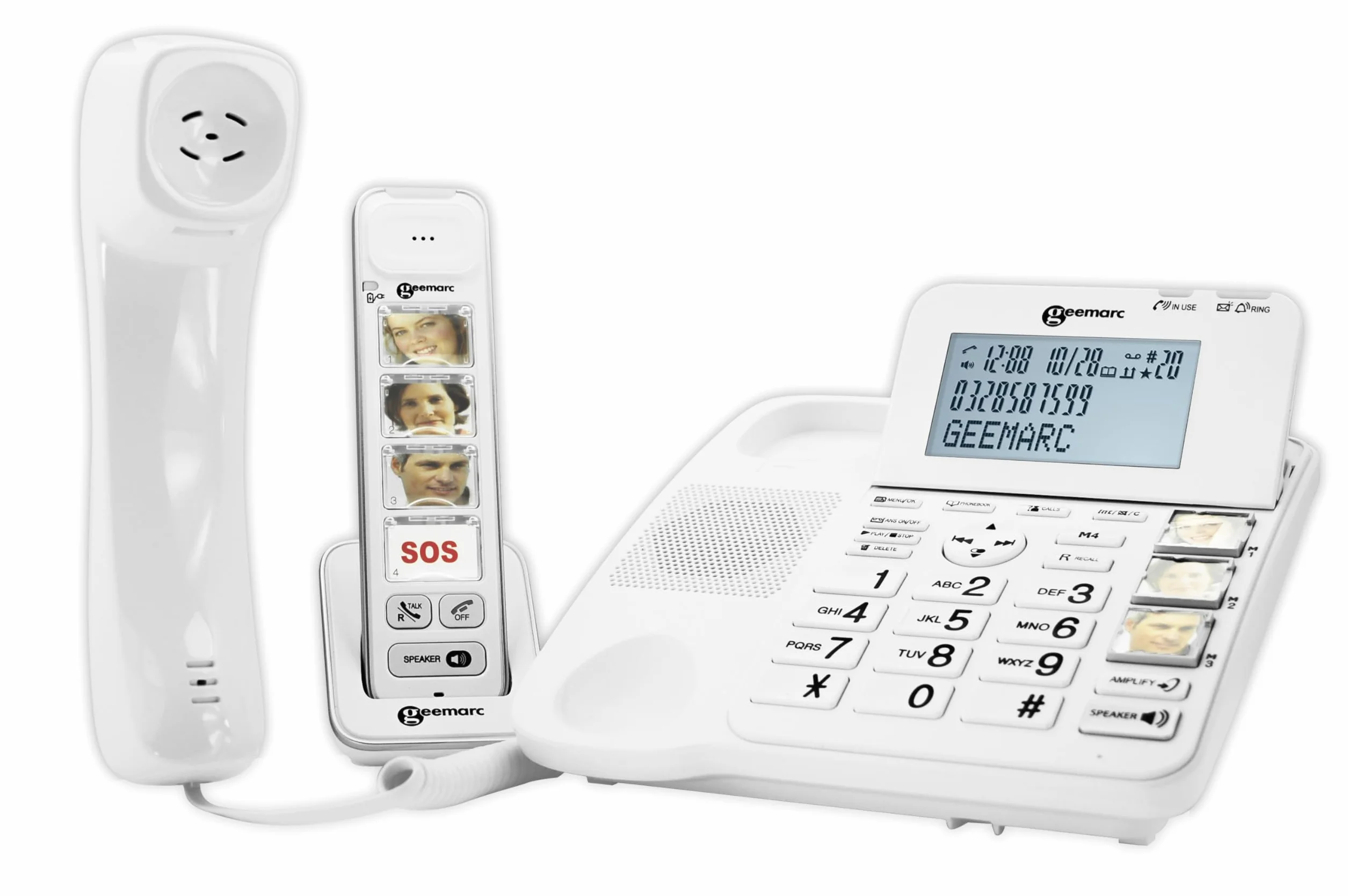 Geemarc Amplidect 295 Combi Photo telefon stacjonarny ze wzmacniaczem i dodatkową słuchawką z dużymi, dopasowywanymi przyciskami fotograficznymi dla seniorów – od niskiej do średniej utraty słuchu –
