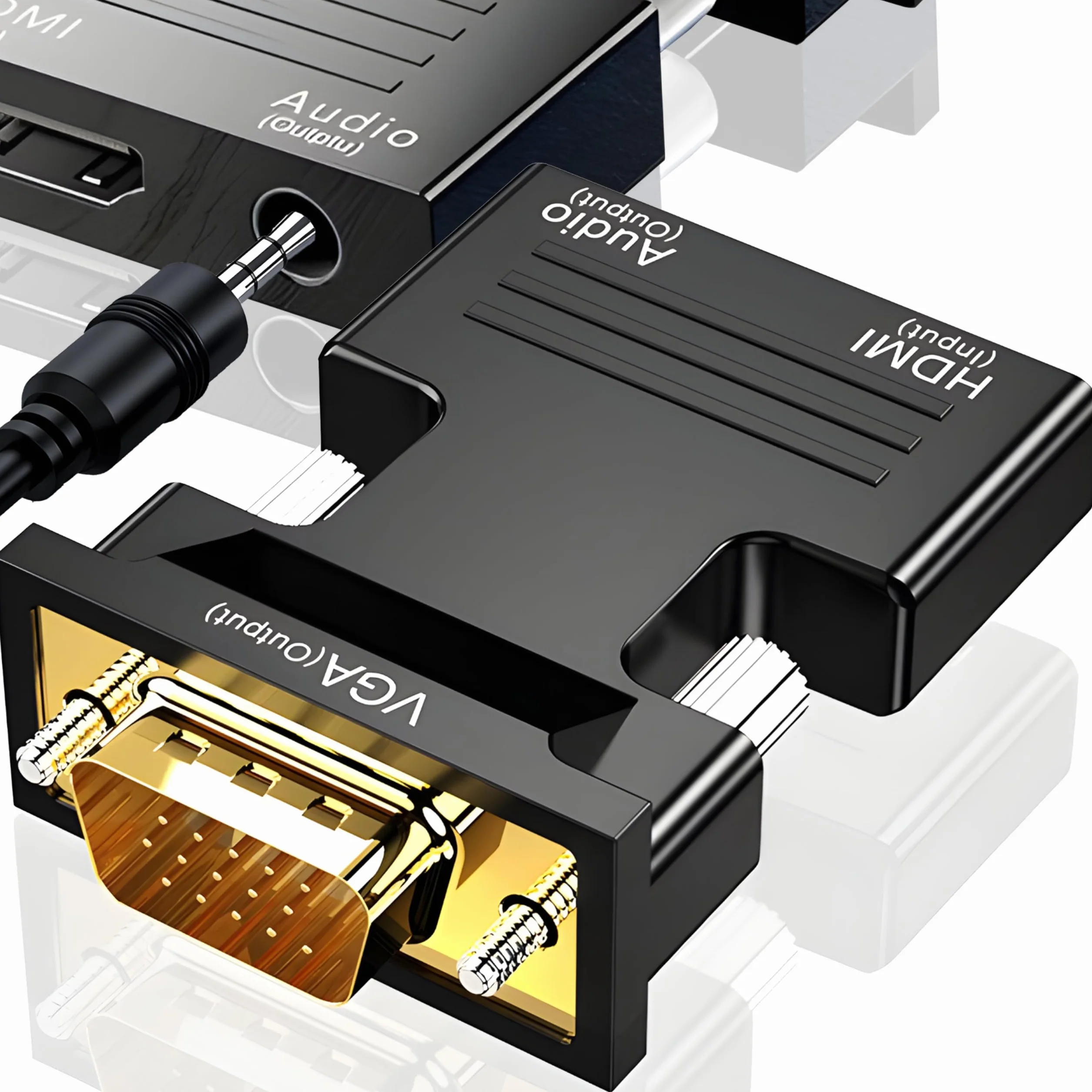 Retoo Adapter HDMI VGA z dźwiękiem, konwerter cyfrowy analogowy Full HD 1080P, kompatybilny konwerter monitora projektory telewizory PC konsole przenośne
