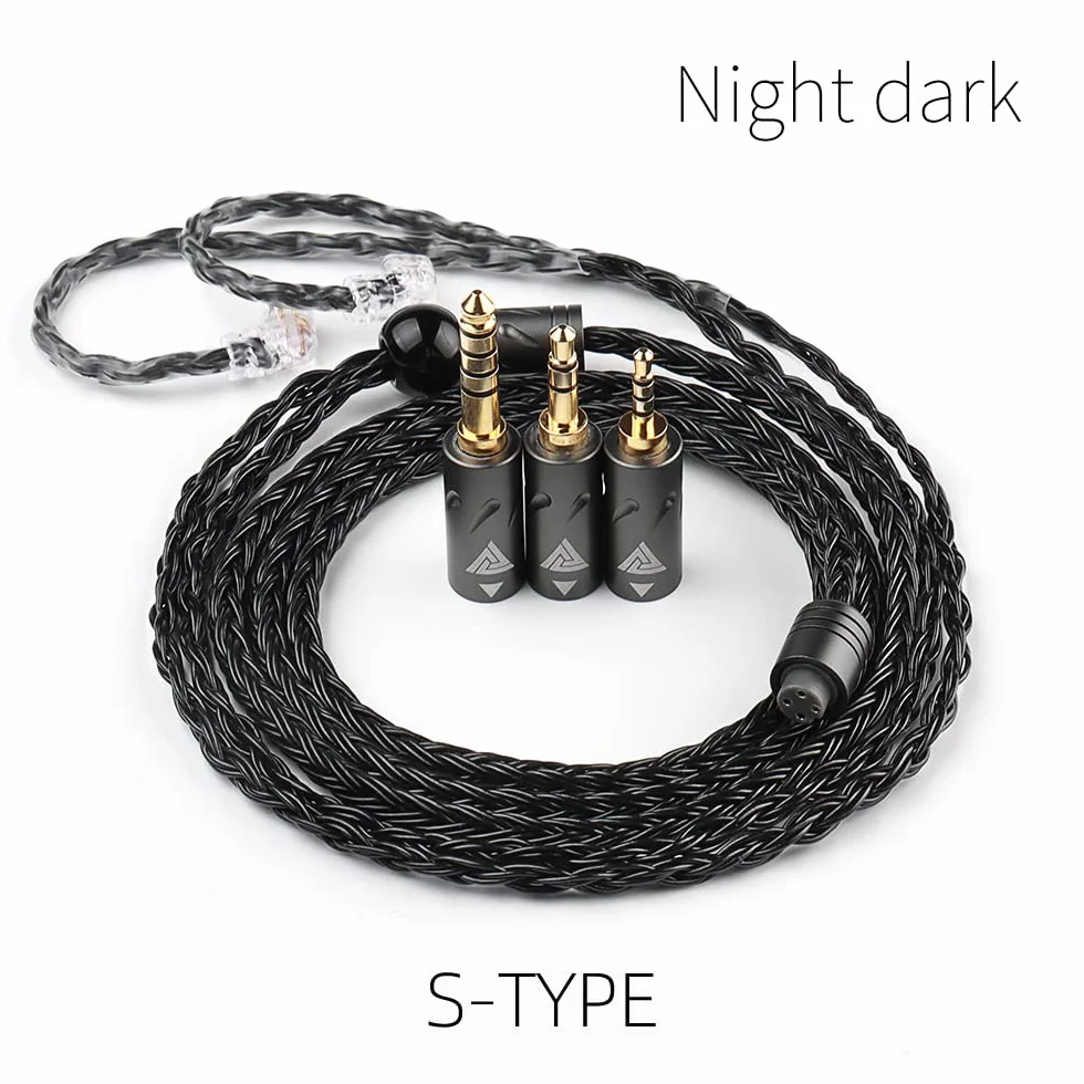 LINSOUL QKZ Q1 MAX 16-Stand 352 Cores Silver-Plated HiFi Earphones Upgrade Cable with Interchangeable 2.5mm/3.5mm/4.4mm Plug Replacement Cable for Audiofile (czarny, typ S)