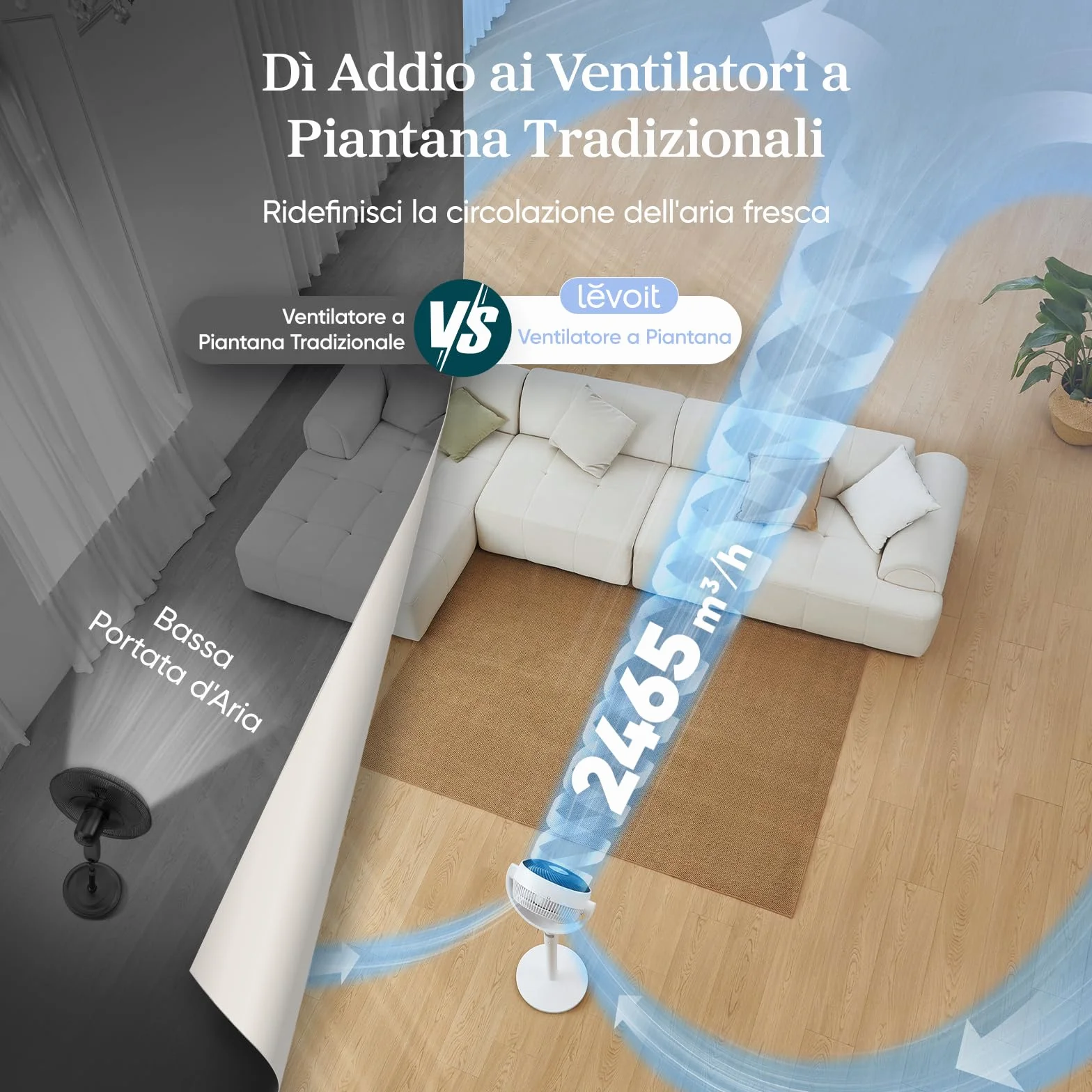 LEVOIT Wentylator podłogowy 20 dB 2 w 1 30 m oscylacja 90° 120° pilot 12 prędkości 4 tryby timer 12 h
