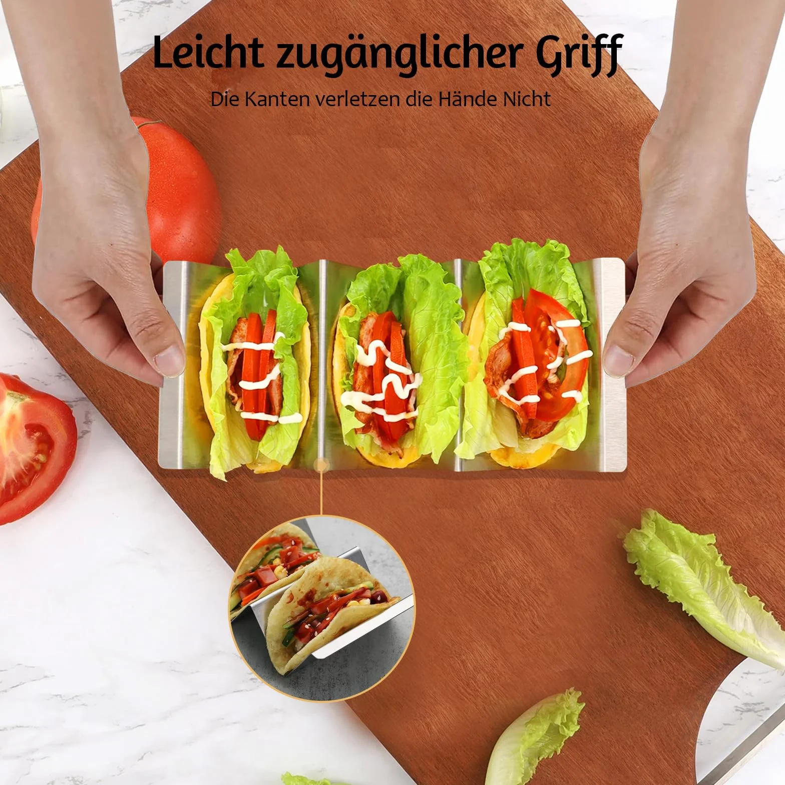 Uchwyt na taco, stal nierdzewna, 6 sztuk, pomieści do 3 tacos