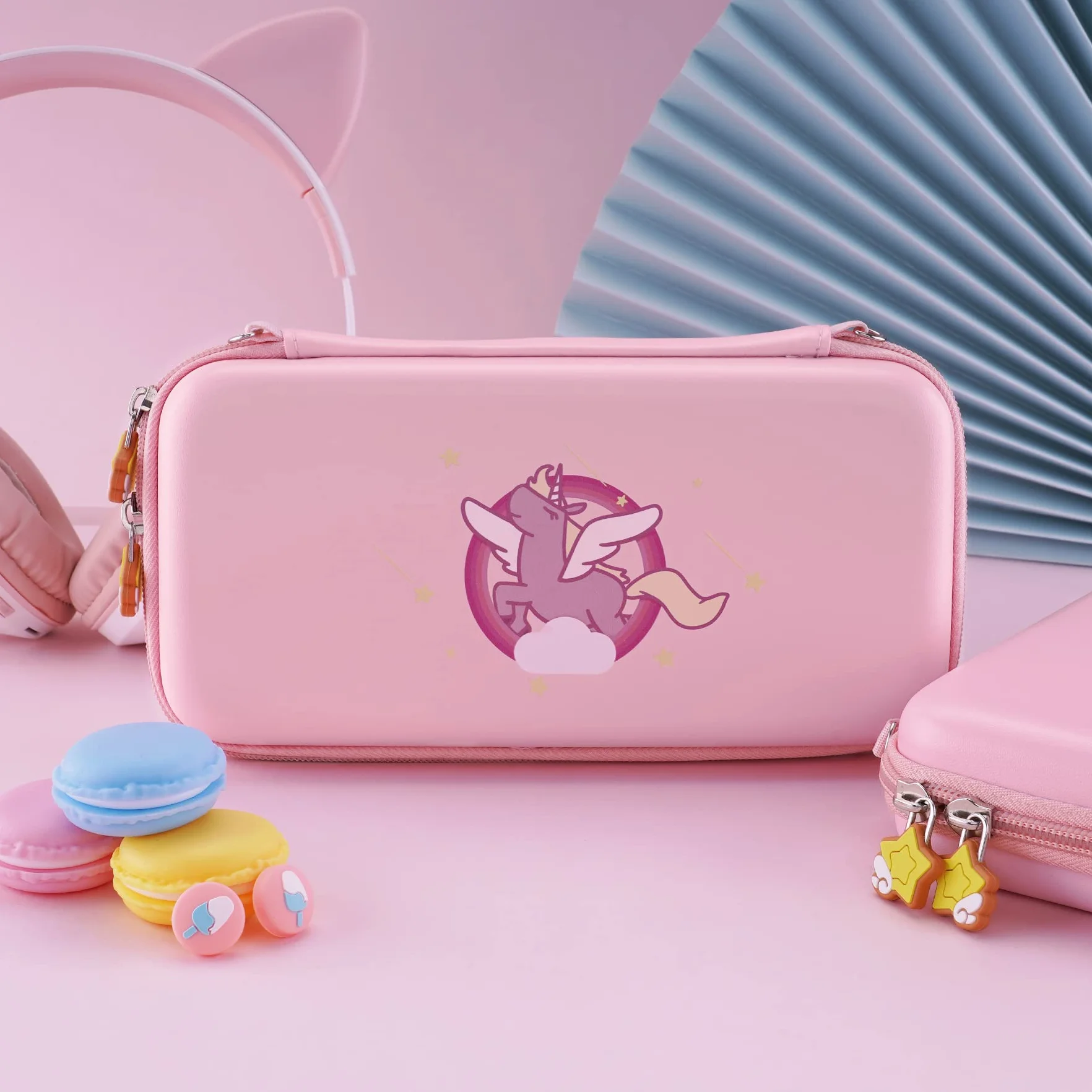 eXtremeRate PlayVital Torba Przenoszenia do Switch Lite,Futerał Przechowywanie do Switch Lite,Torba Podróżna do Switch Lite Akcesoria-Cukierkowy Tęczowy Jednorożec