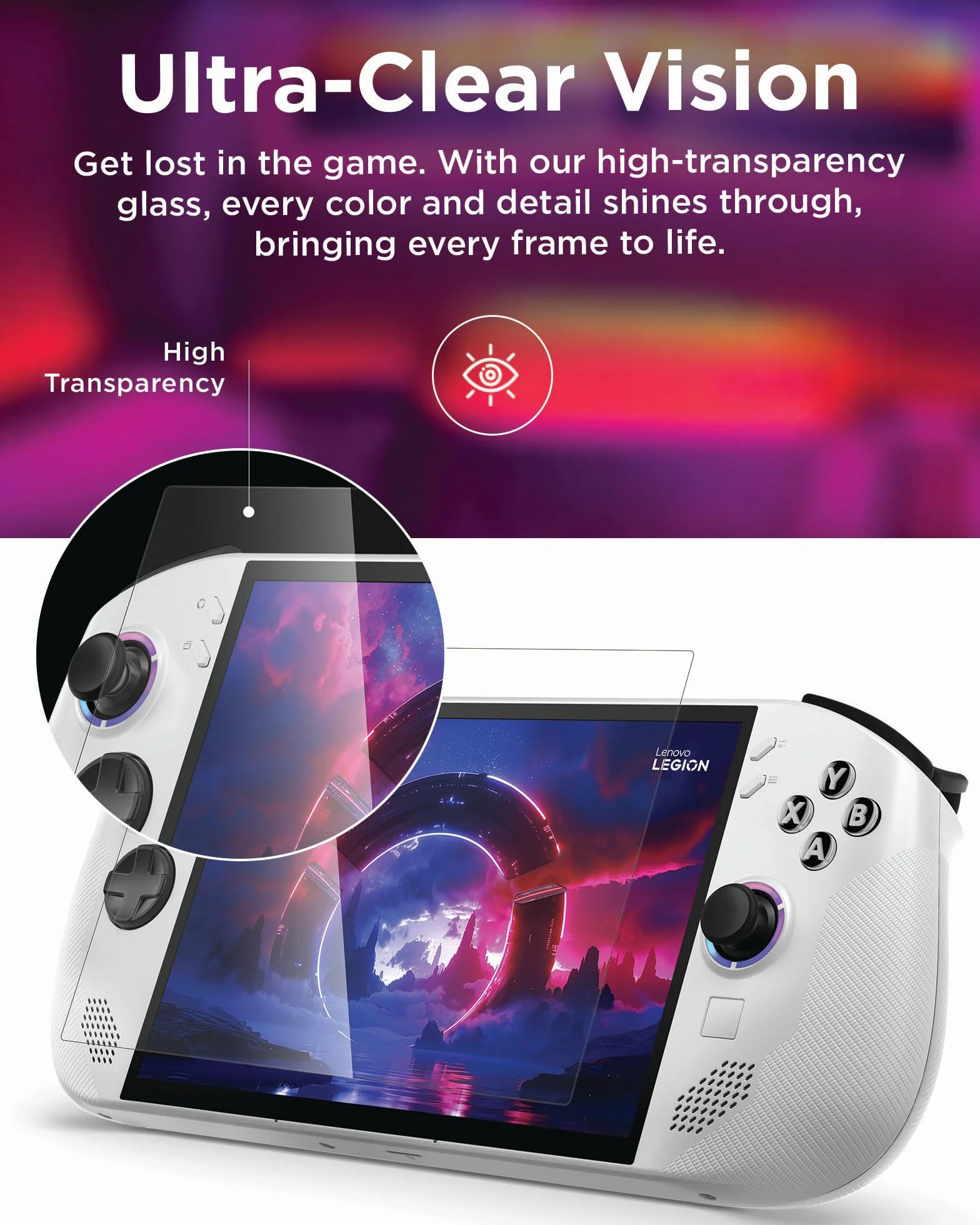 Lenovo Ochraniacz ekranu Legion Go S (szkło aluminiowo-krzemianowe, twardość 9H, grubość 0,45 mm, ochrona przed upadkami i zarysowaniami) - przezroczysta