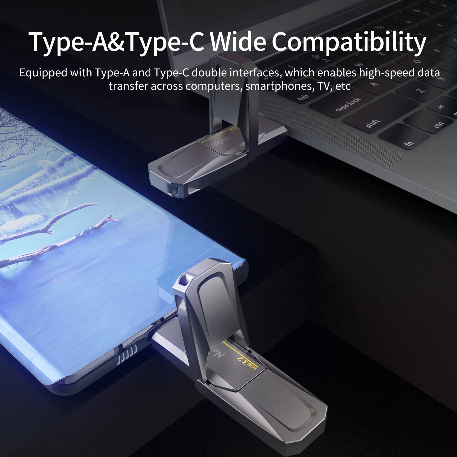 Netac US5 128 GB Solid USB State Drive Przenośny dysk SSD typu c i USB 3.2 Podwójny interfejs prędkości do 550 MB/s dla smartfonów i komputerów Notebook