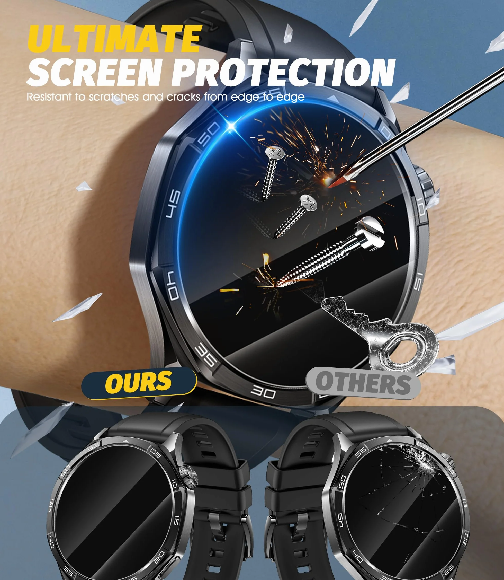 NEWZEROL 4 sztuki folii ochronnej do Huawei Watch GT 5 / GT5 Pro 46 mm, 2.5D Arc Edges 9H szkło odporne na zarysowania bez pęcherzyków powietrza folia ochronna na wyświetlacz szkło ochronne