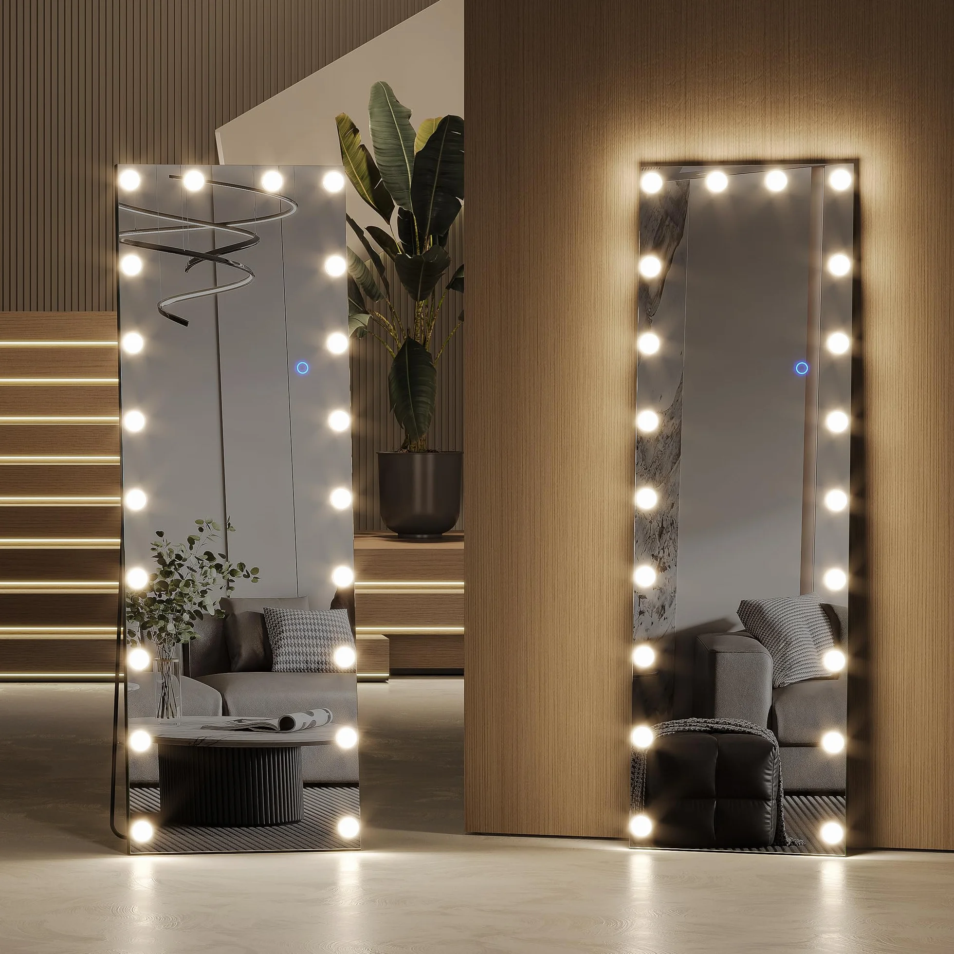 LVSOMT Lustro stojące na całe ciało z diodami LED, 155 x 50 cm, z oświetleniem, czarne