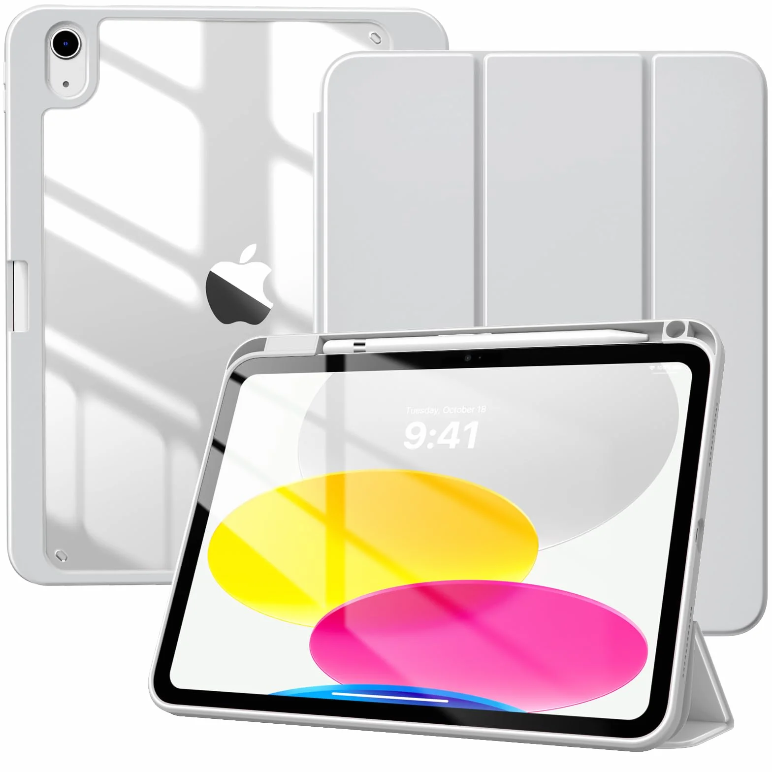TiMOVO Etui do iPad (A16) 11. generacji 11 cali (2025) oraz iPad 10. generacji 10,9 cala (2022) z uchwytem na Pencil, smukłe etui ochronne z przezroczystym tyłem, Light Gray