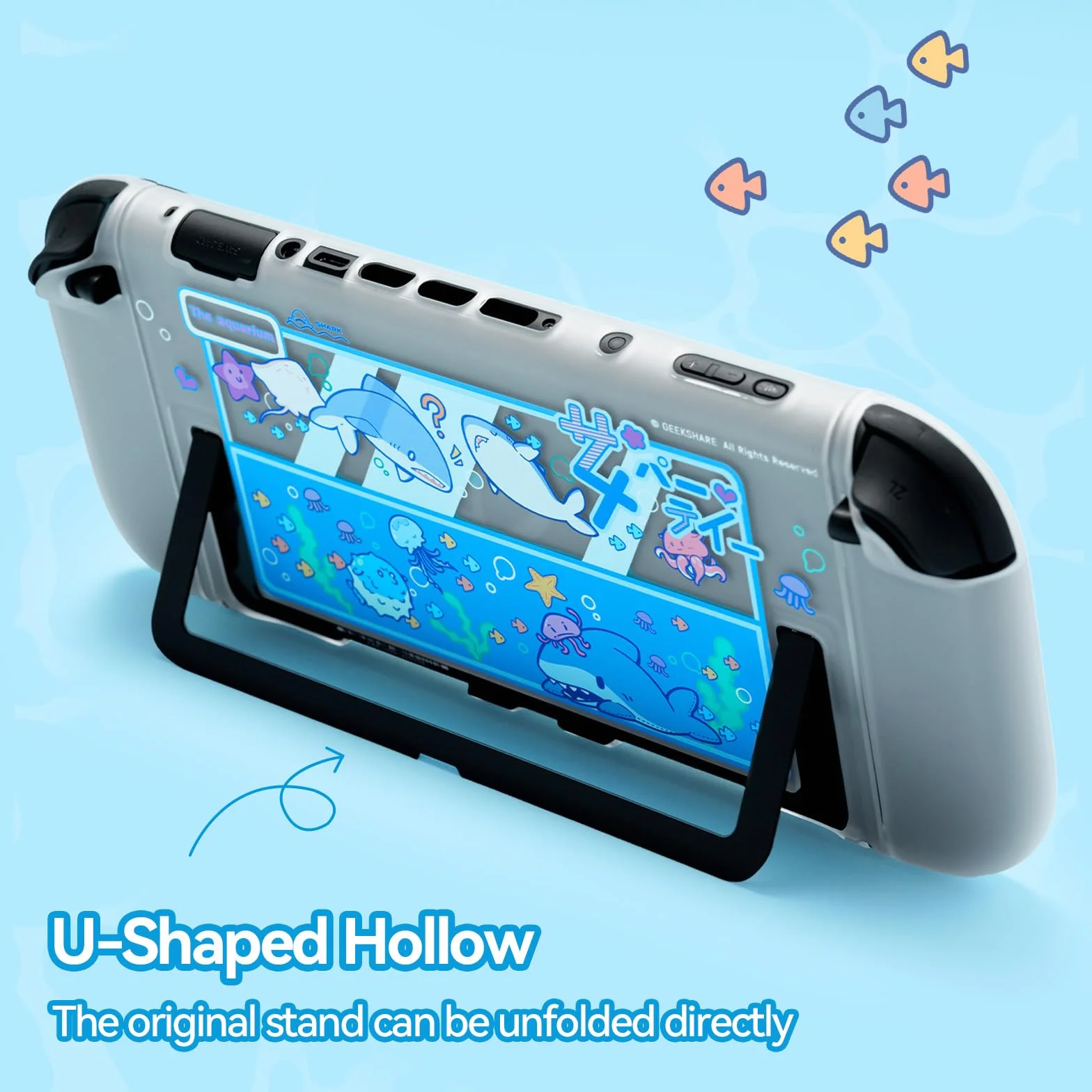 GeekShare Smukłe etui kompatybilne z Switch 2, amortyzacja wstrząsów i zarysowania obudowa PC do konsoli do gier Switch 2 - impreza z rekinami