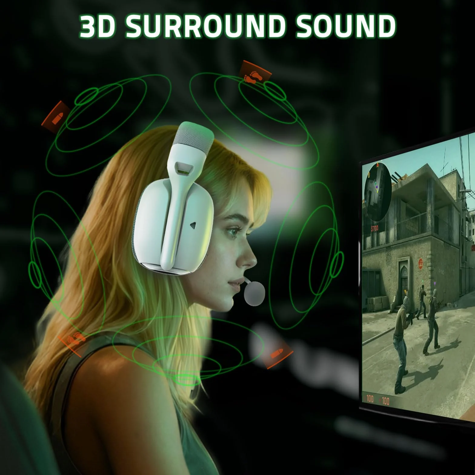 ATTACK SHARK L80PRO Bezprzewodowy Headset Gamingowy 3D Surround 40 mm 2.4G BT Przewodowy Biały