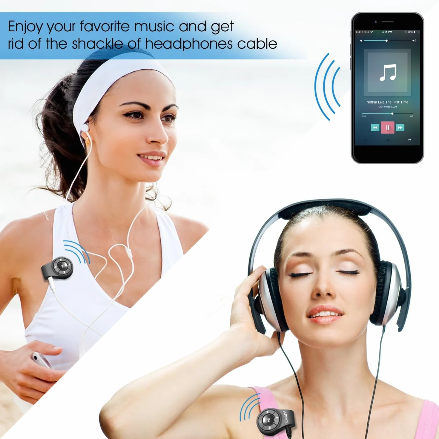 APEKX Adapter audio Bluetooth do zestawu słuchawkowego, głośnika, odbiornika bezprzewodowego z mikrofonem do rozmów głośnomówiących i muzyki