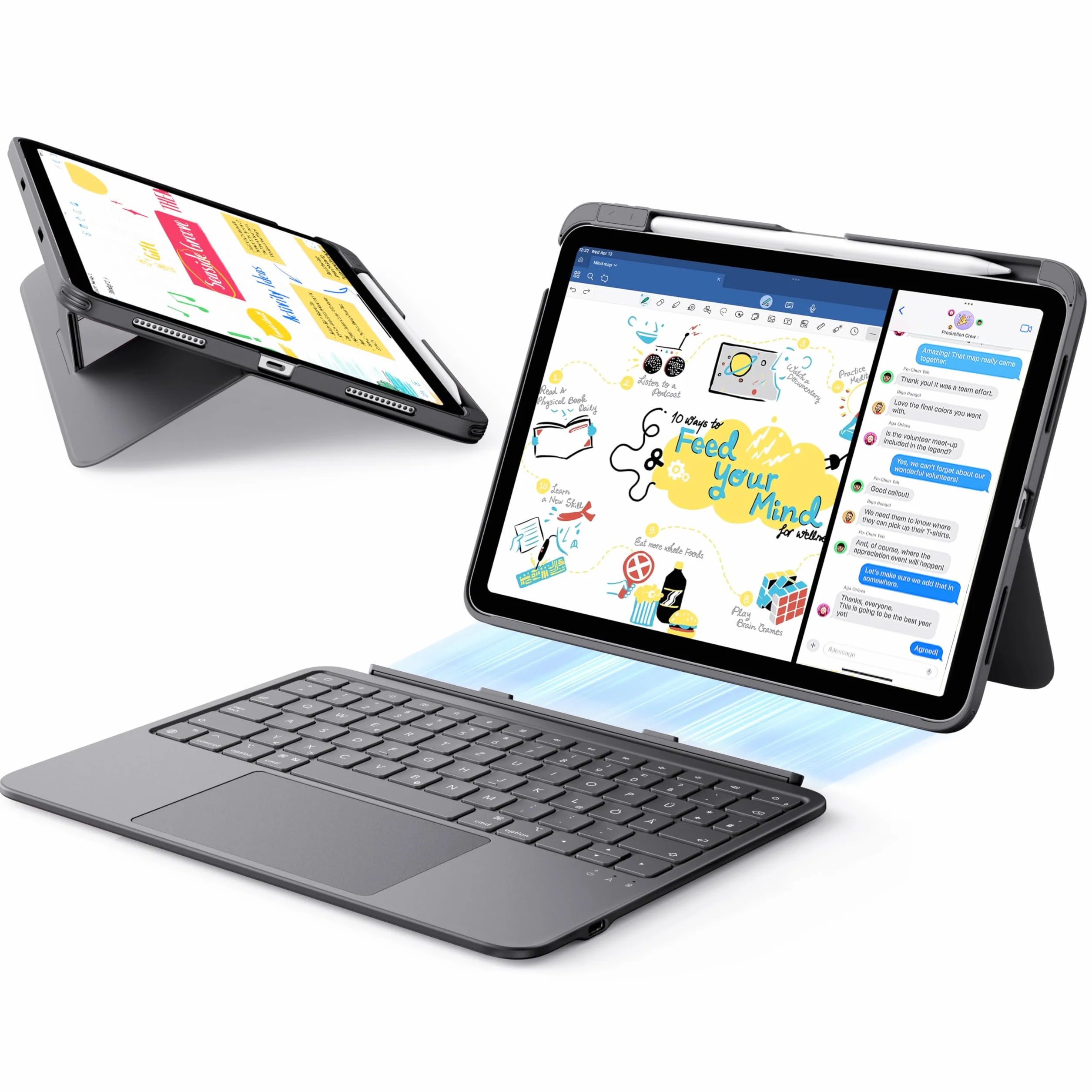 ESR Etui Flex na iPad 11 (A16) 2025/10 generacji z klawiaturą, ultralekka, magnetyczna zdejmowana klawiatura do iPada 10,9" z trybami pisania i przeglądania, duży, precyzyjny gładzik, ciemnoszary