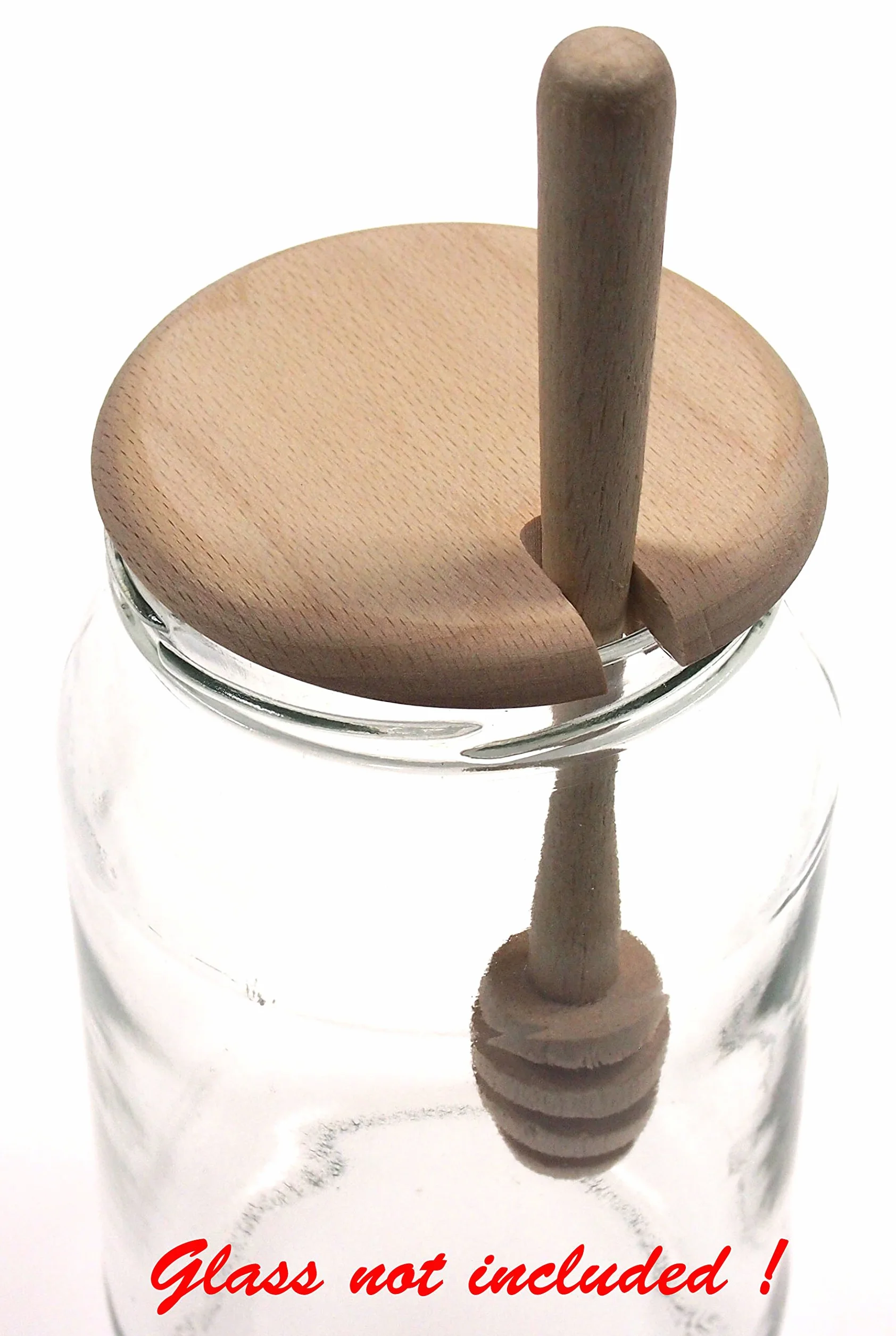 EFO Drewniana łyżka do miodu, 18 cm, miód, spirala do płynnego mżawienia syropu i karmelu, dozownik z pokrywką