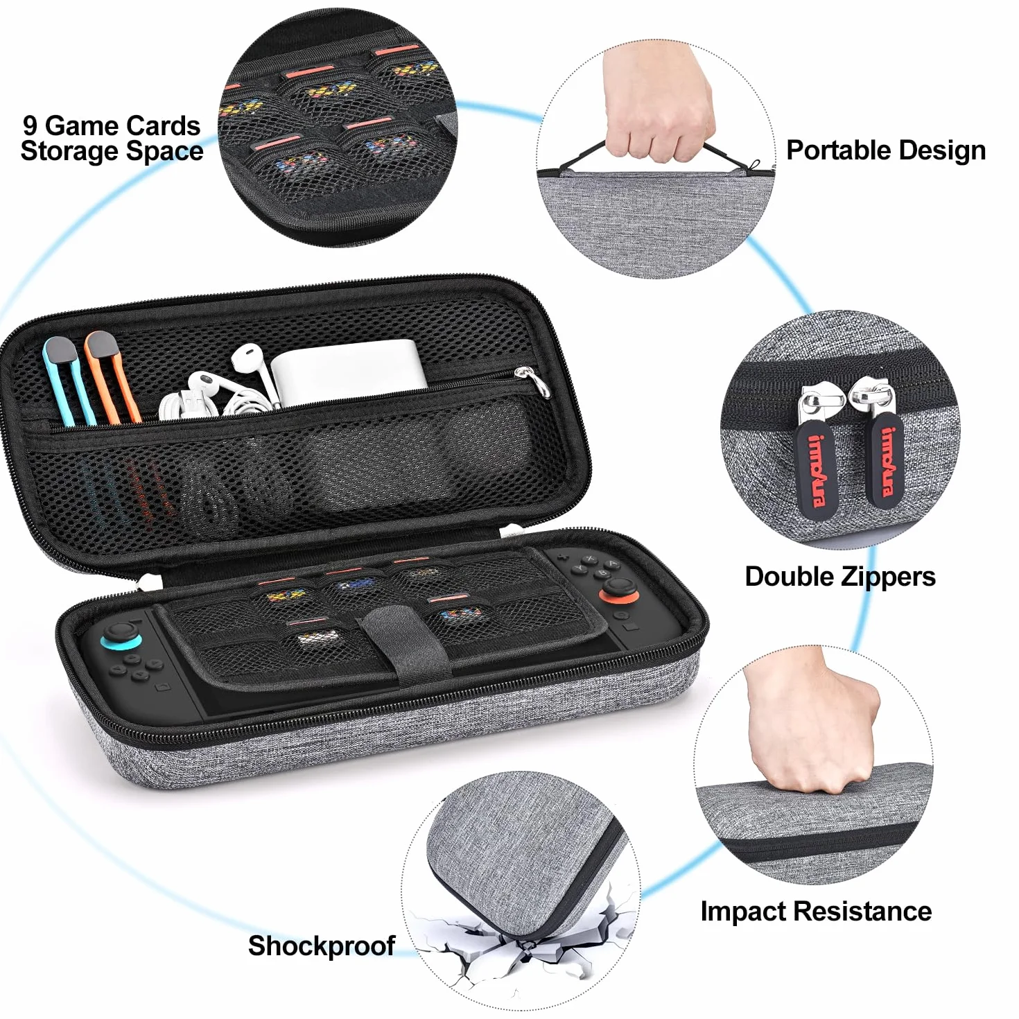 innoAura Switch 2 etui na konsolę NS Switch 2 (2025), przenośny przełącznik 2 etui na konsolę Switch 2 i 9 gier, twarde etui ochronne, torba do przenoszenia i przechowywania (kolor szary)