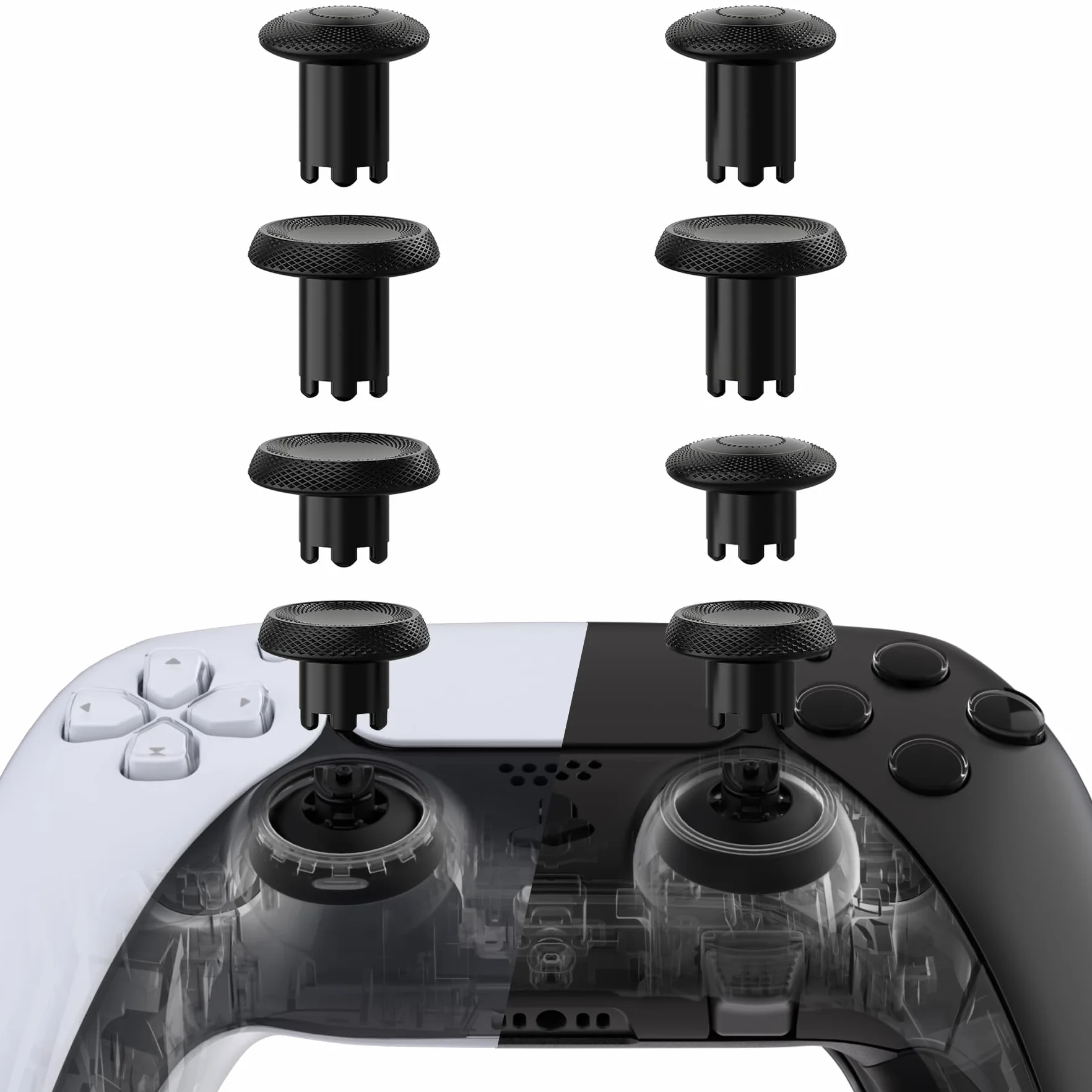 eXtremeRate ThumbsGear V3 Wymienne ergonomiczne pałeczki do kontrolera PS5, zamienne analogowe kciuki do kontrolera PS4, 4 wypukłe i wklęsłe joysticki z regulacją wysokości, czarne