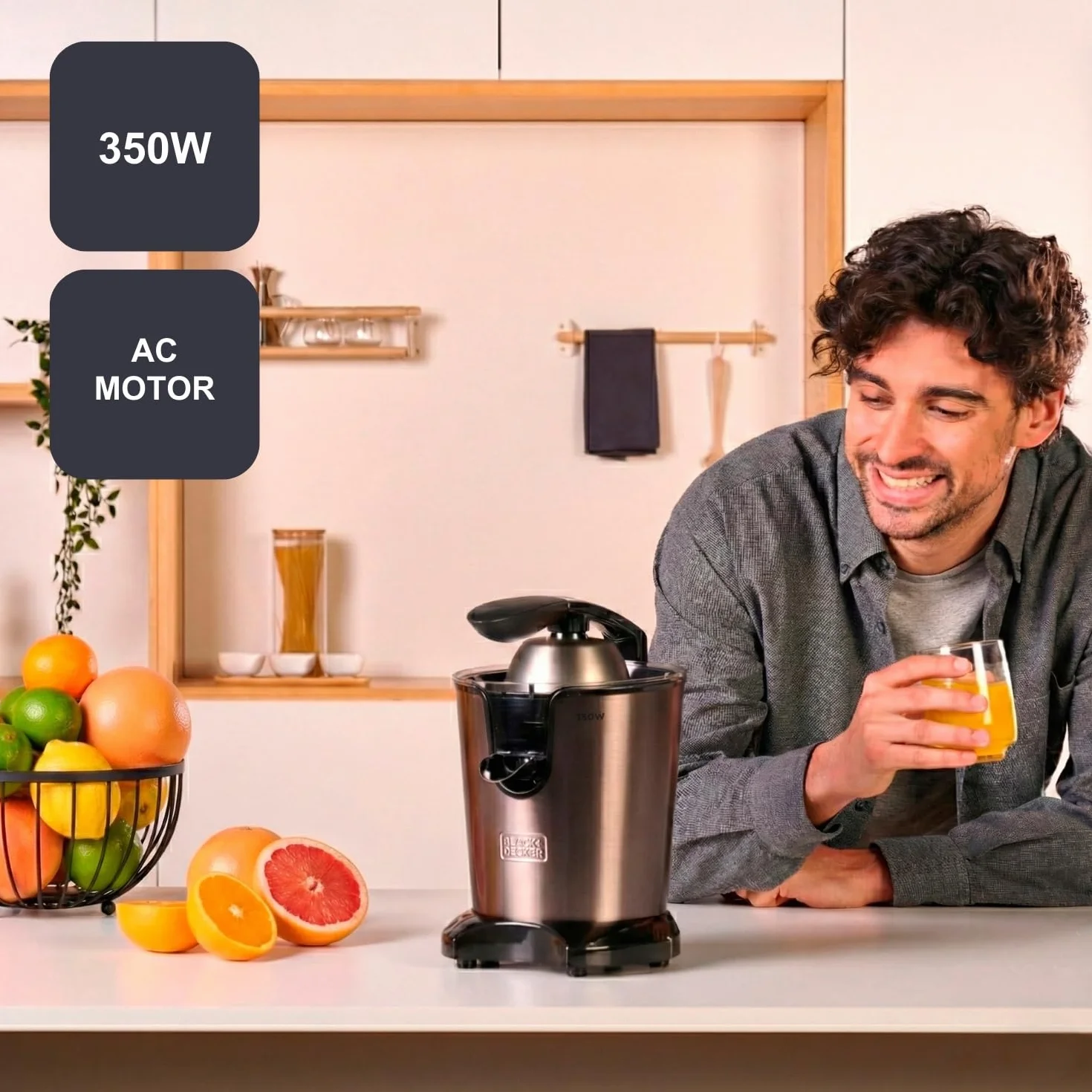 BLACK+DECKER Elektryczna wyciskarka do cytrusów BXCJ350E 350 W filtr ze stali nierdzewnej
