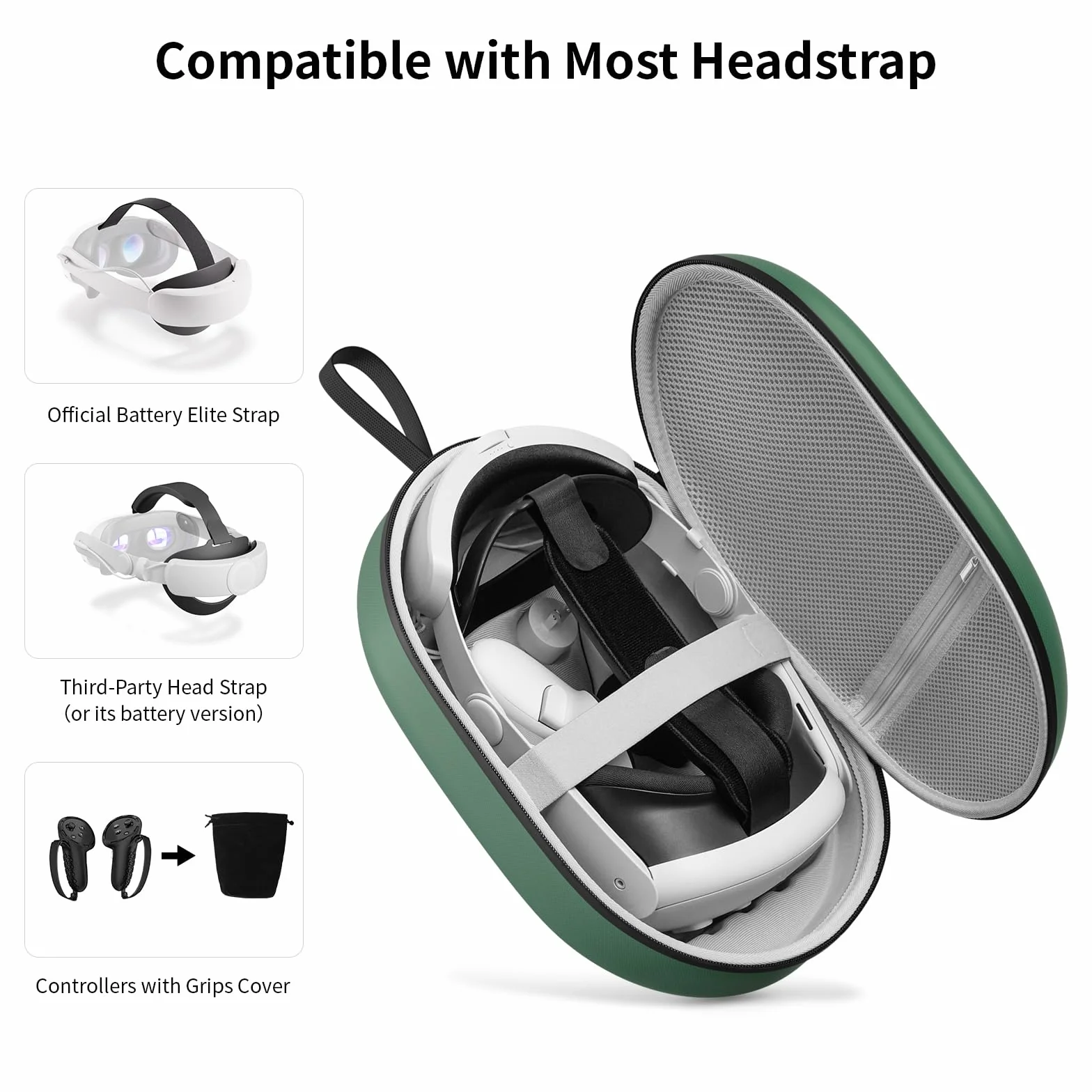 Torba do Meta Quest 3S/3, kompatybilna z Battery Elite Strap, kontrolerami i innymi akcesoriami, twarde etui z doskonałą ochroną podczas podróży, zielony, Stylowy