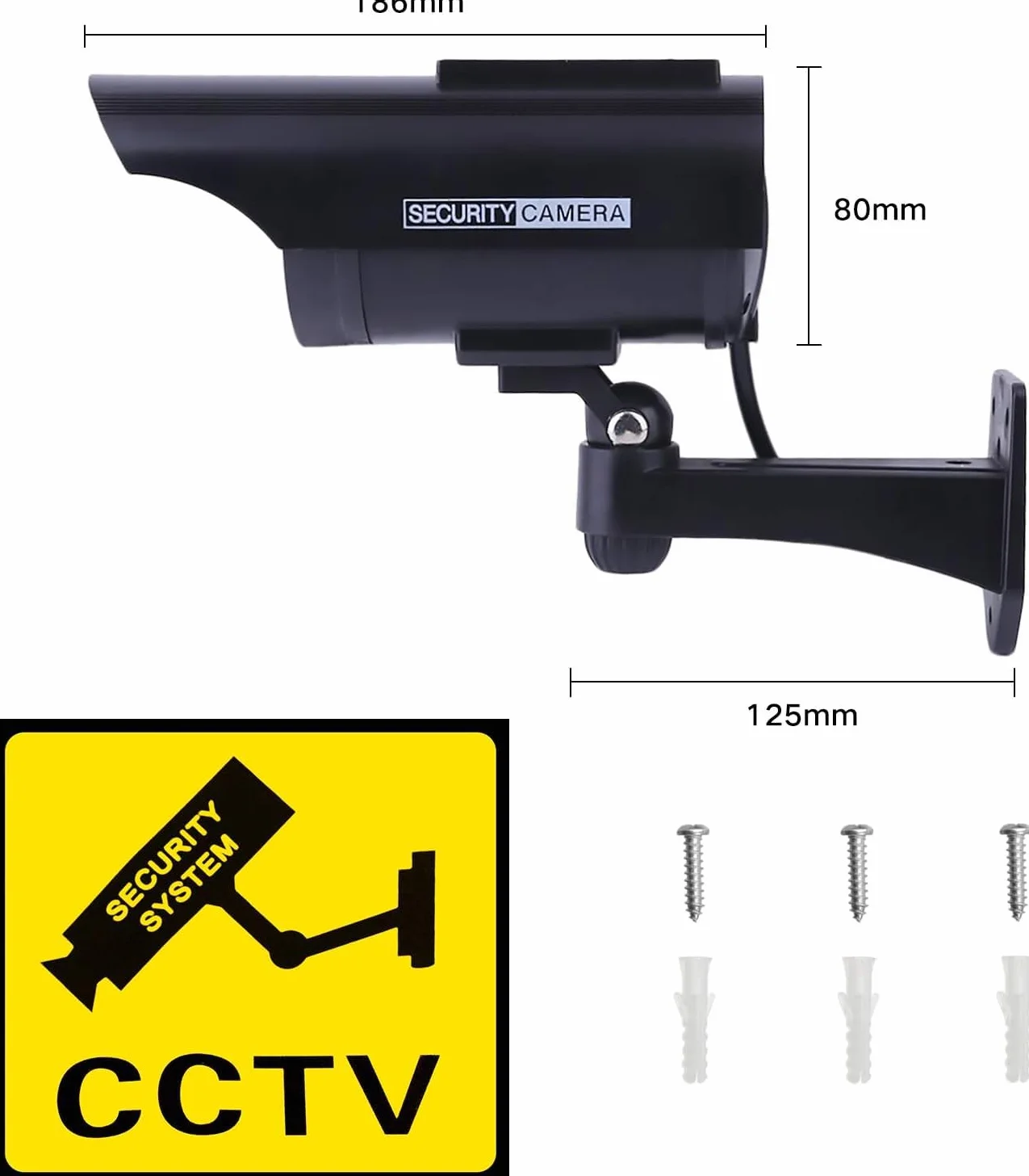 ERWEY Kamera monitorująca CCTV z migającym światłem LED, 4 sztuki, Czarna