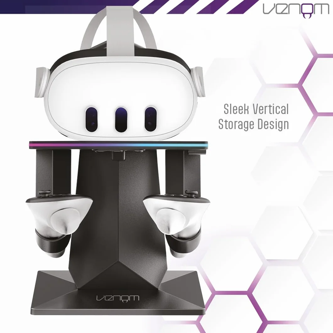 Venom Stojak ładujący RGB do Meta Quest 3S/3/2/Pro | Ładowarka USB-C i stojak z podświetleniem LED w 7 kolorach