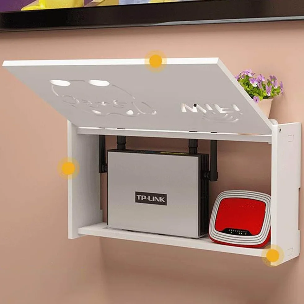 Półka na routera ścienna skrzynka do przechowywania WiFi organizer na kable biała