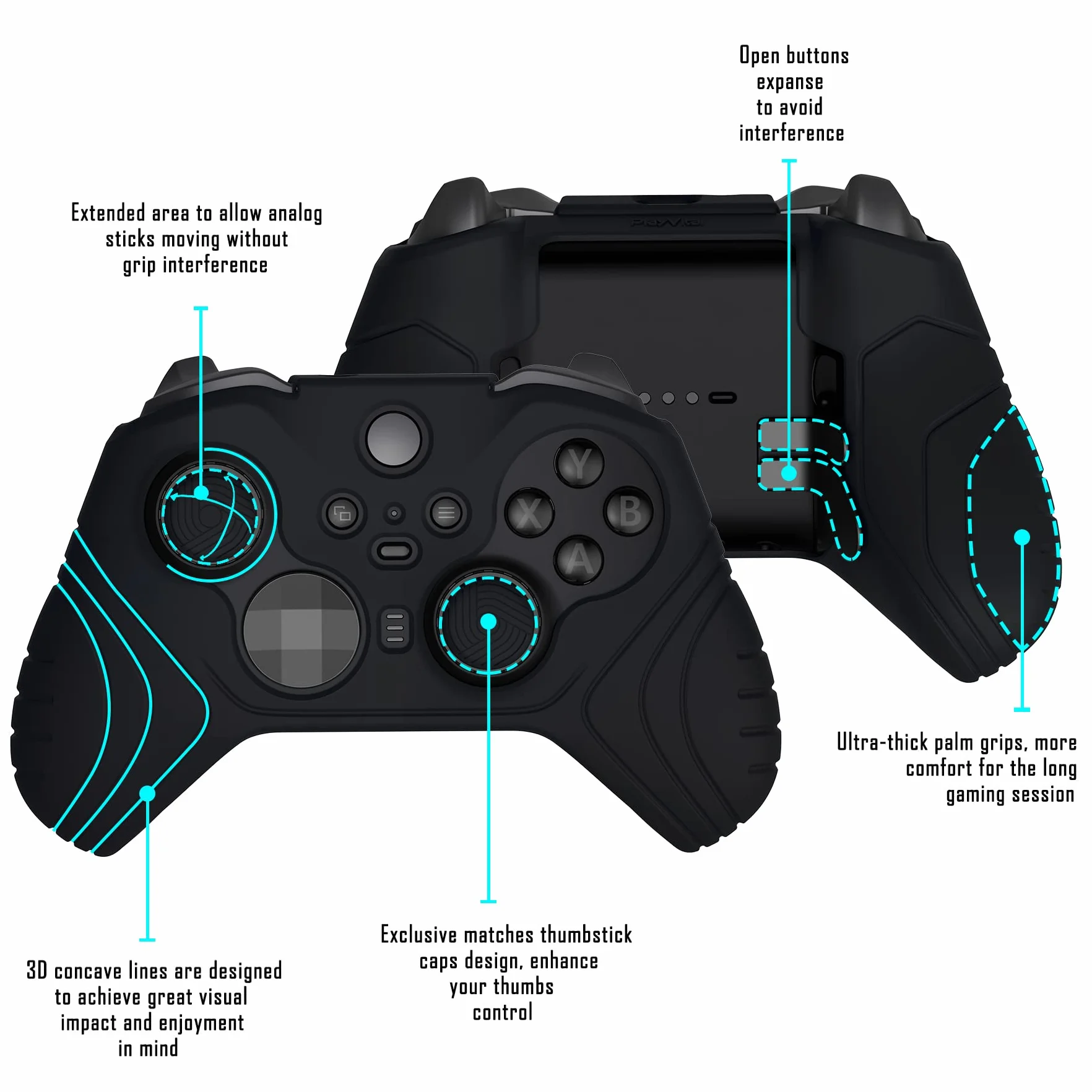 PlayVital Ochraniacze do Xbox Elite Series 2 Controller,Ergonomiczna Miękka Gumowa Osłona Skórki do Xbox Elite Series 2 z Nakładkami Joysticka-Czarny(Edycja Samuraja)