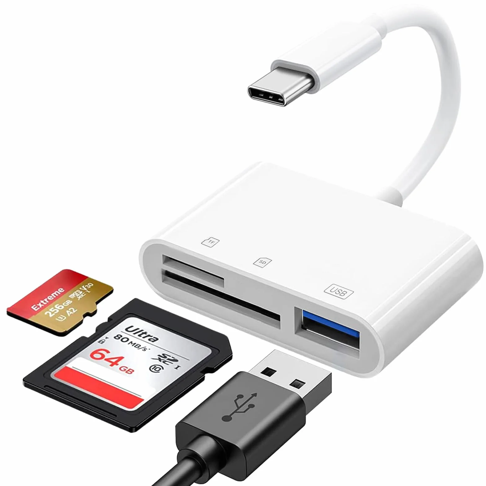 Czytnik kart SD, czytnik SD iPhone czytnik kart SD adapter USB z Micro SD i SD oraz portem USB SD Card Reader adapter aparatu dla iPhone'a 17 16 15 Pro Max, iPad, Samsung, Caméra
