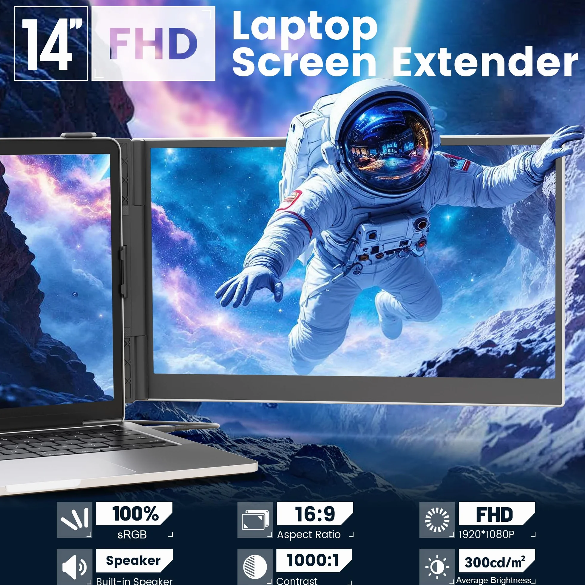 domyfan Przedłużacz ekranu do laptopa, ultralekki 600 g, podwójny przedłużacz monitora do laptopa, 1080p Full HD, przenośny monitor do Windowsa, Mac, PS5, Switch, Plug & Play, współpracuje z laptopami
