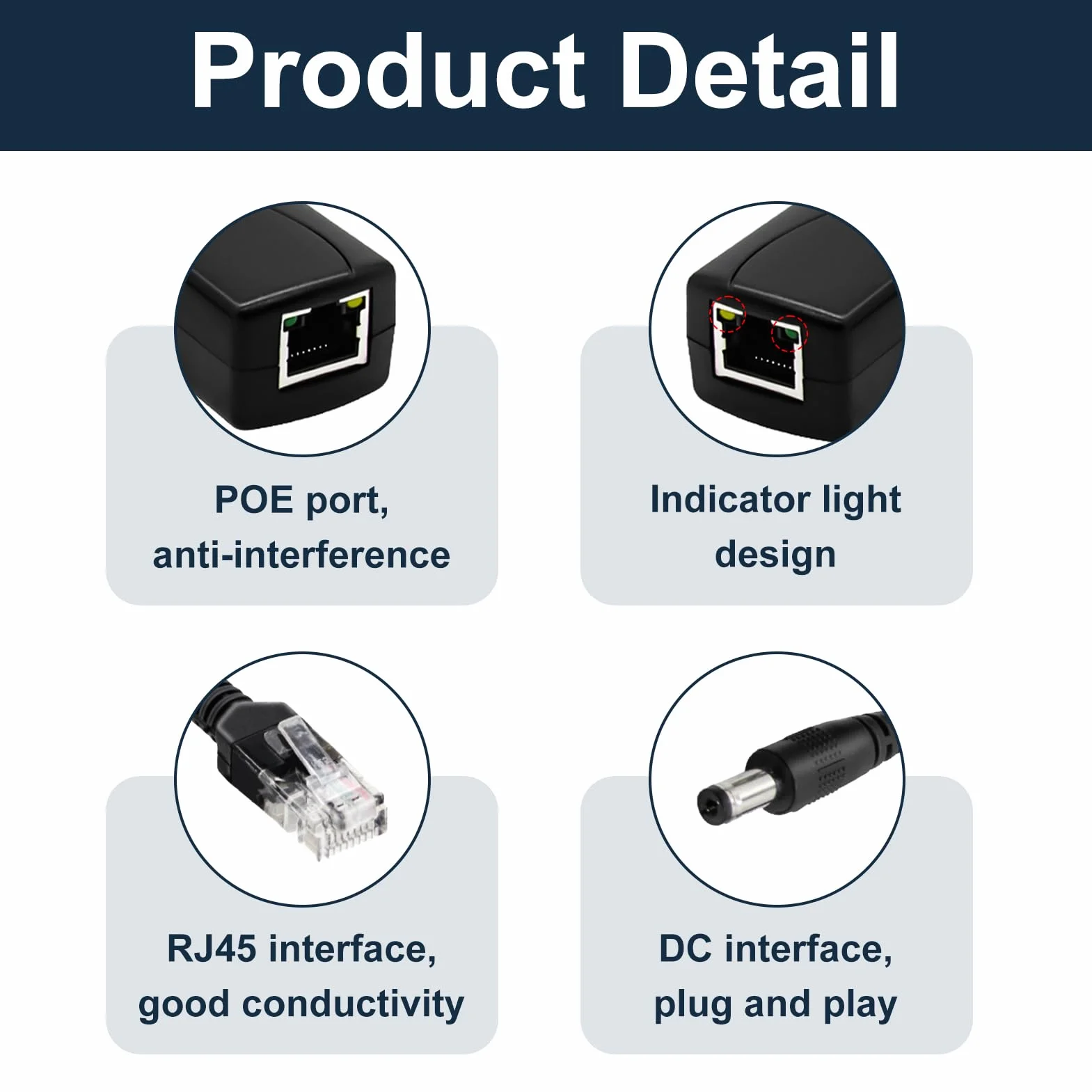 Rozdzielacz PoE 12 V/1.2 A DC, rozdzielacz Adapter PoE Gigabit 48 V PoE na DC 12 V/1.2 A wyjście, przyłącze 5,5 x 2,1 mm do kamery IP/AP/Smart Home, 10/100 Mbps standard IEEE802.3af/at, Rozdzielacz